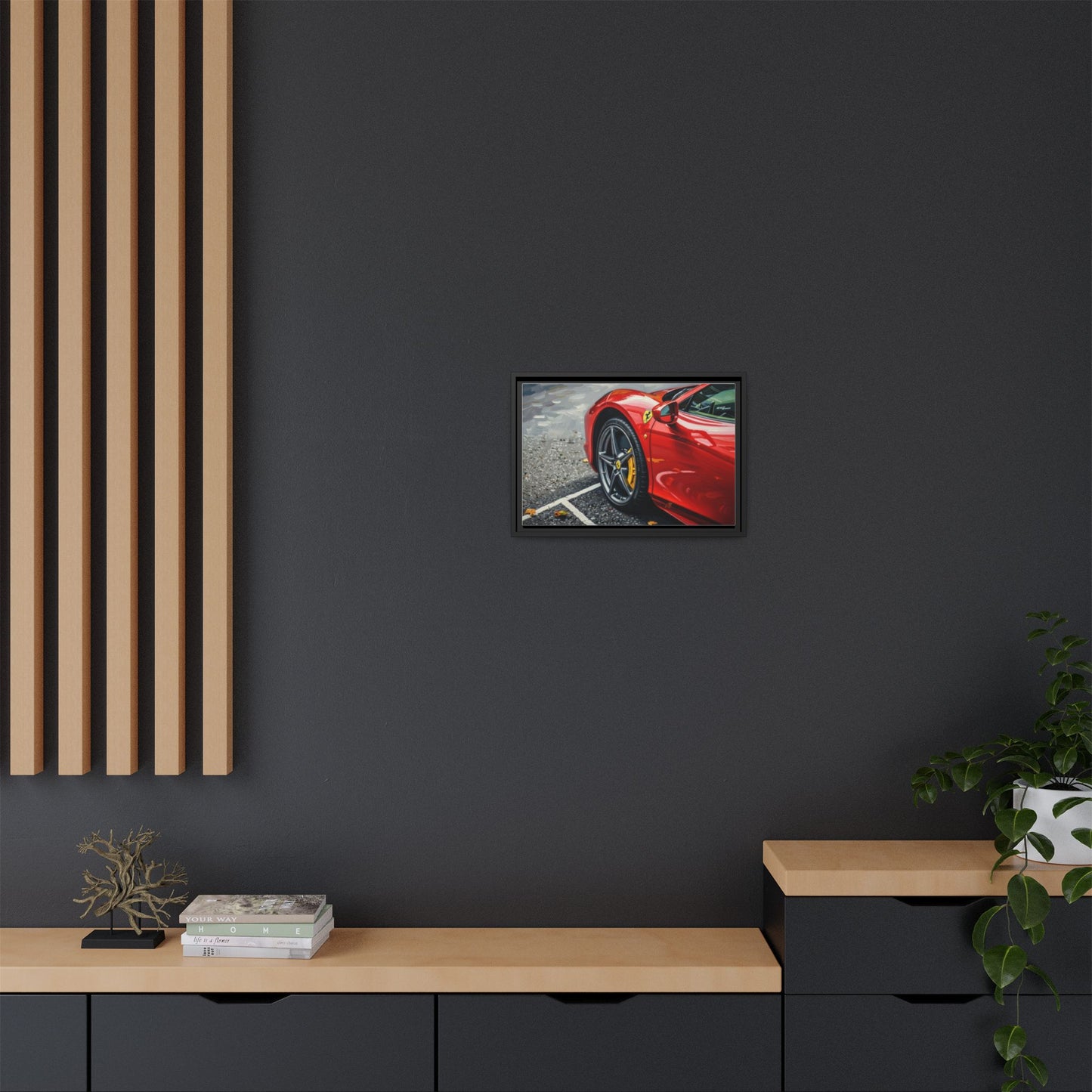 Framed Matte Canvas: Red Sports Car Close-Up Art Print