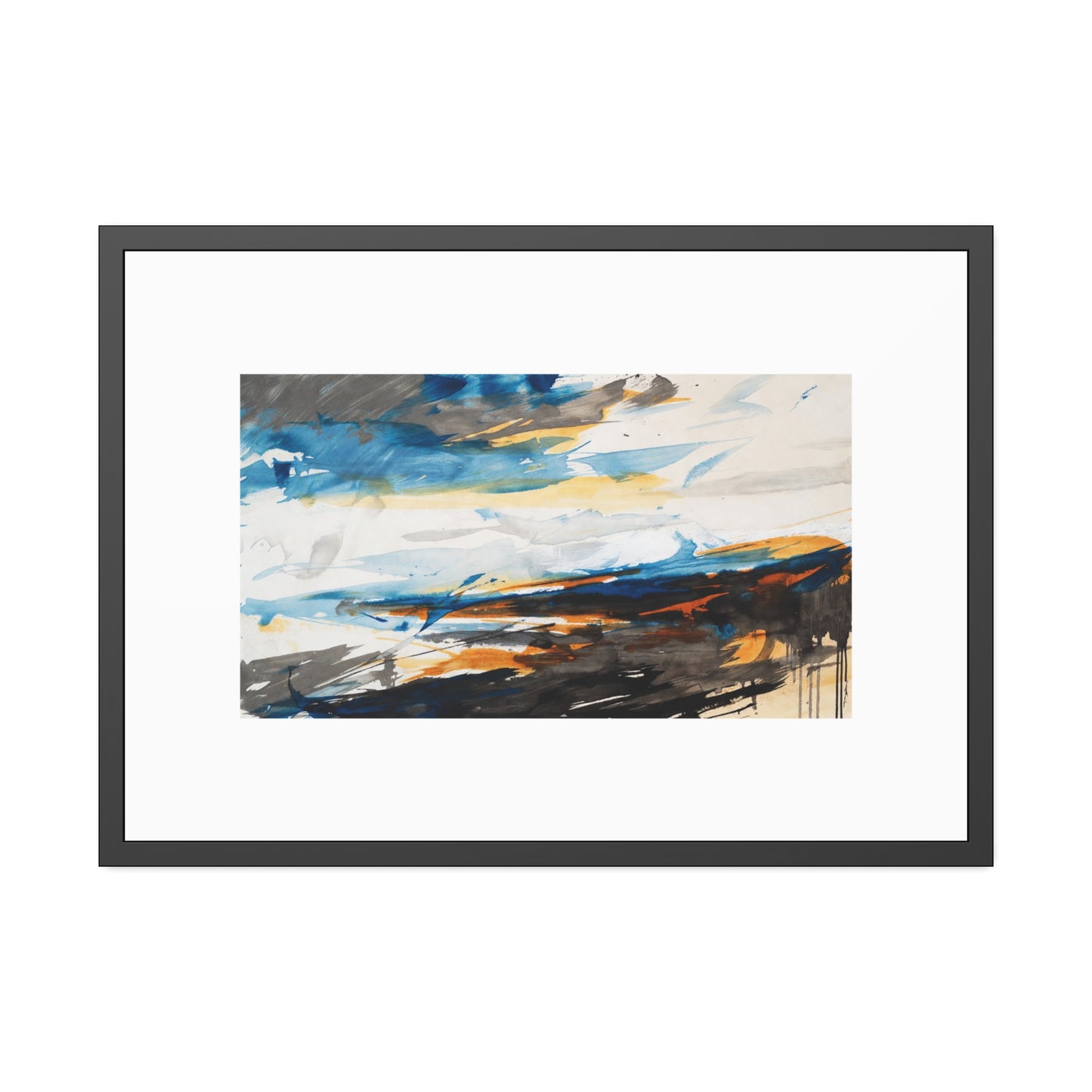 Framed Abstract Poster — Blue & Gold Coastal Abstract Art Print