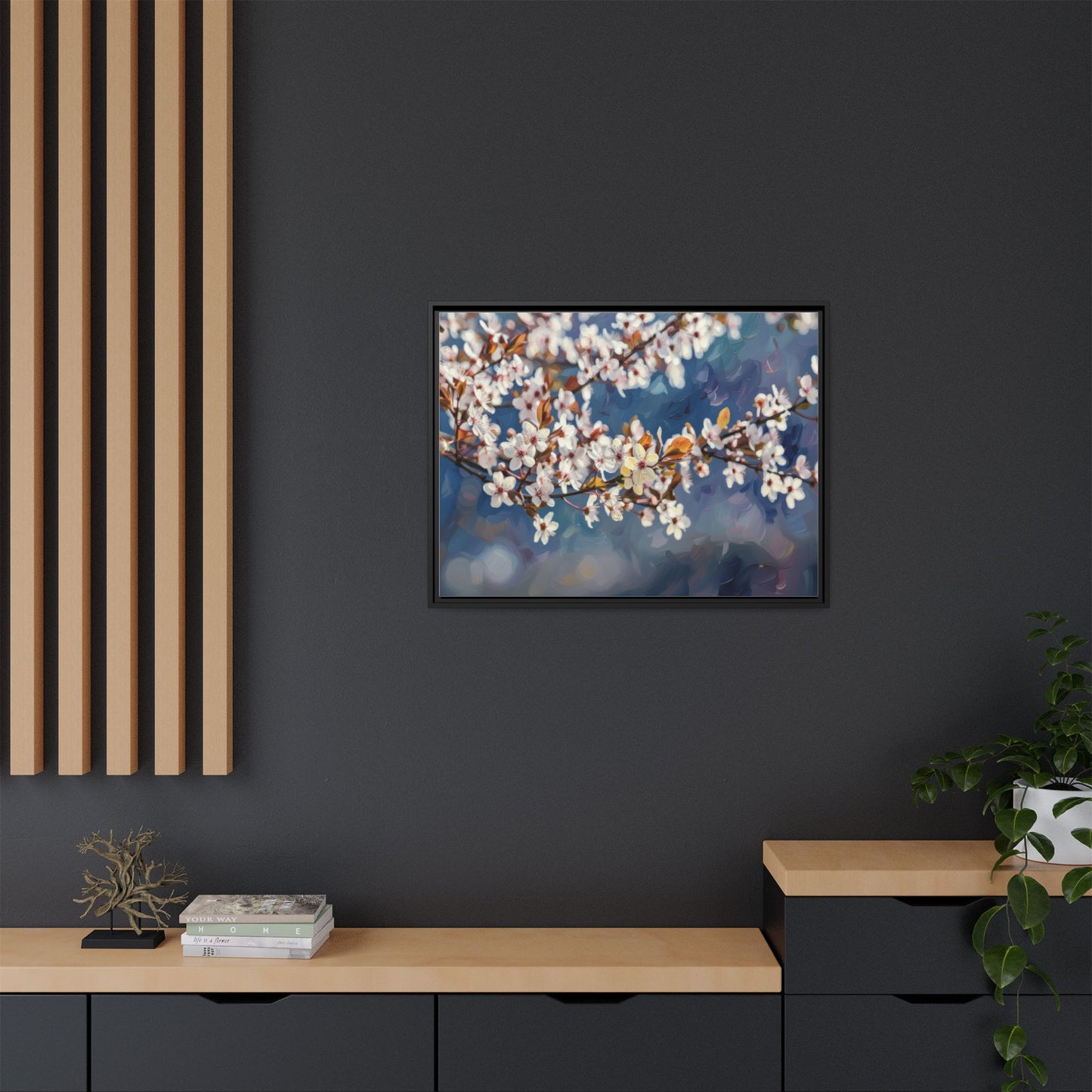 Framed Matte Canvas Print — Cherry Blossom Branch Wall Art