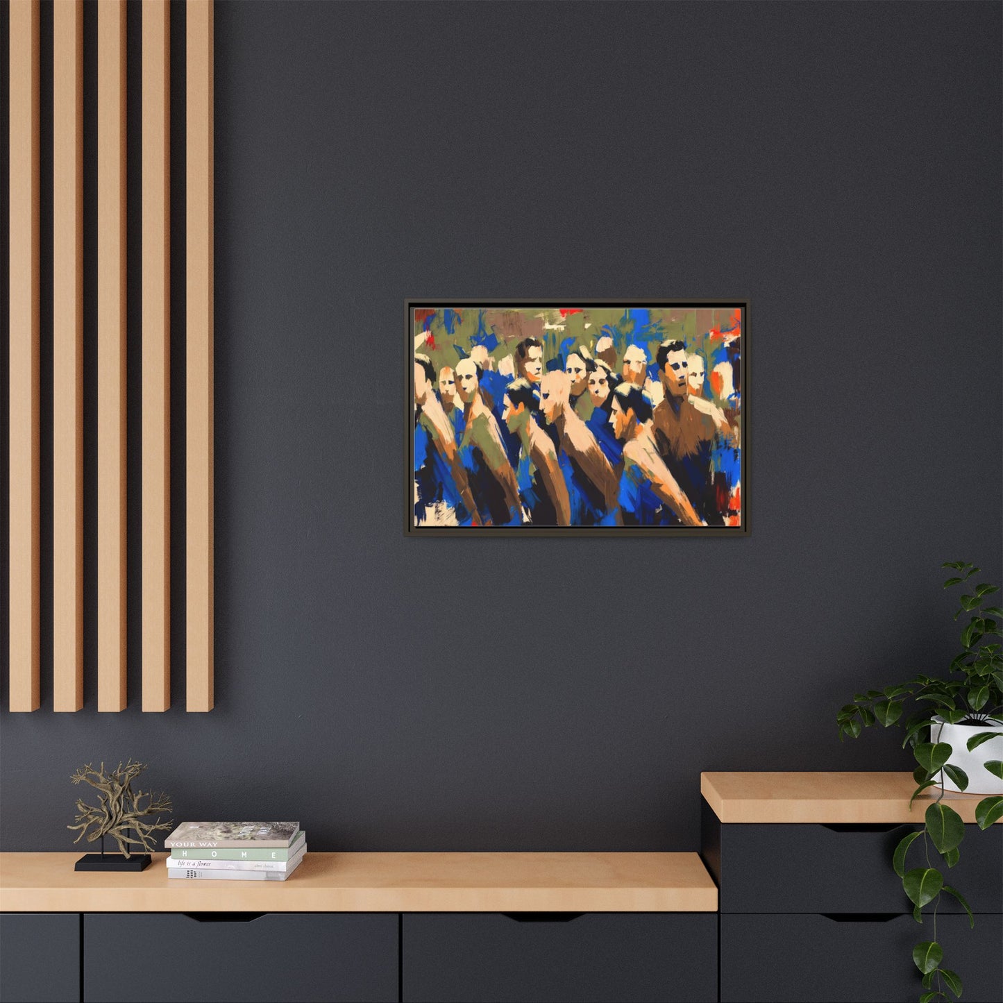 Abstract Crowd Matte Canvas Print — Framed Multi-Color Wall Art
