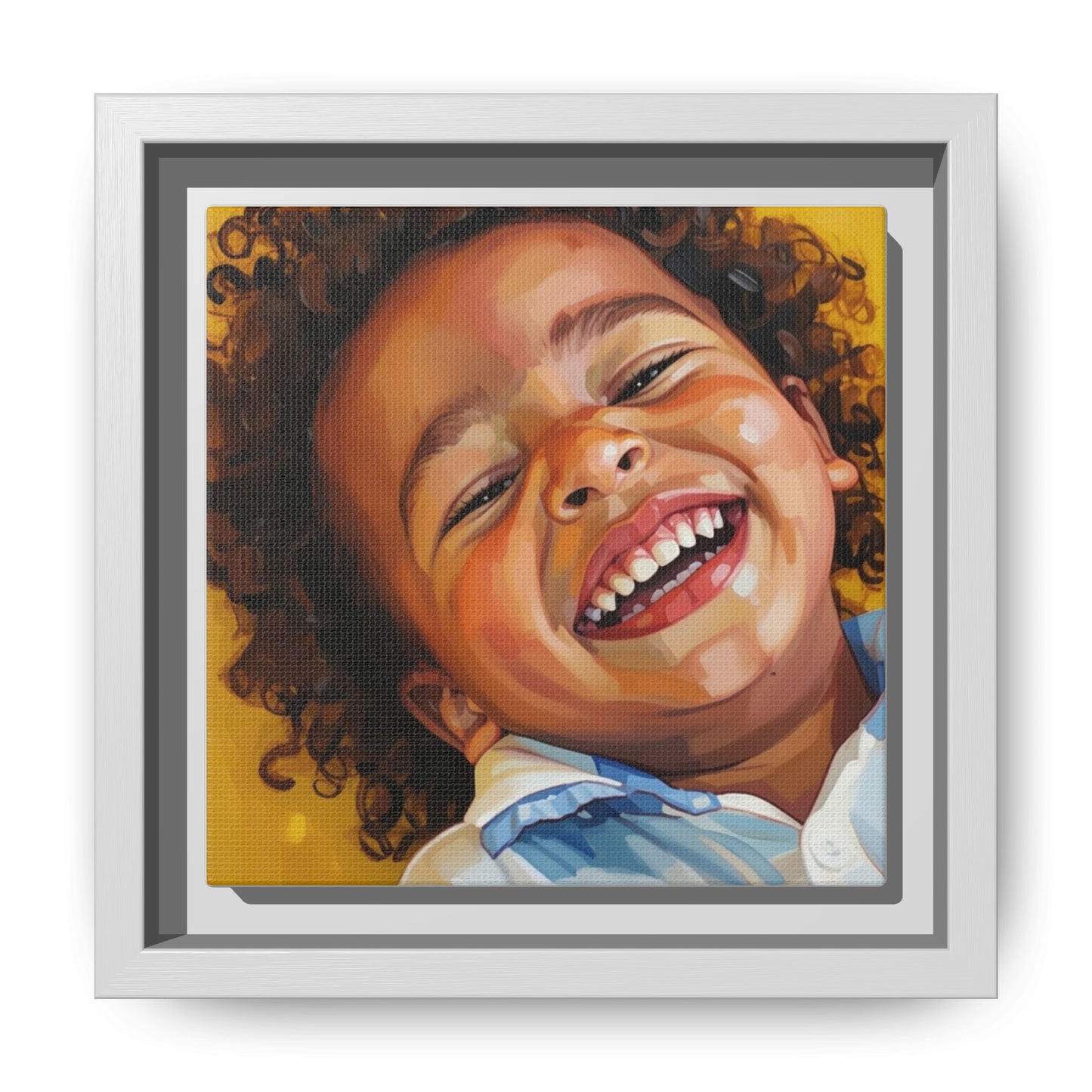 Framed Matte Canvas Print – Joyful Child Portrait, Colorful Nursery Wall Art