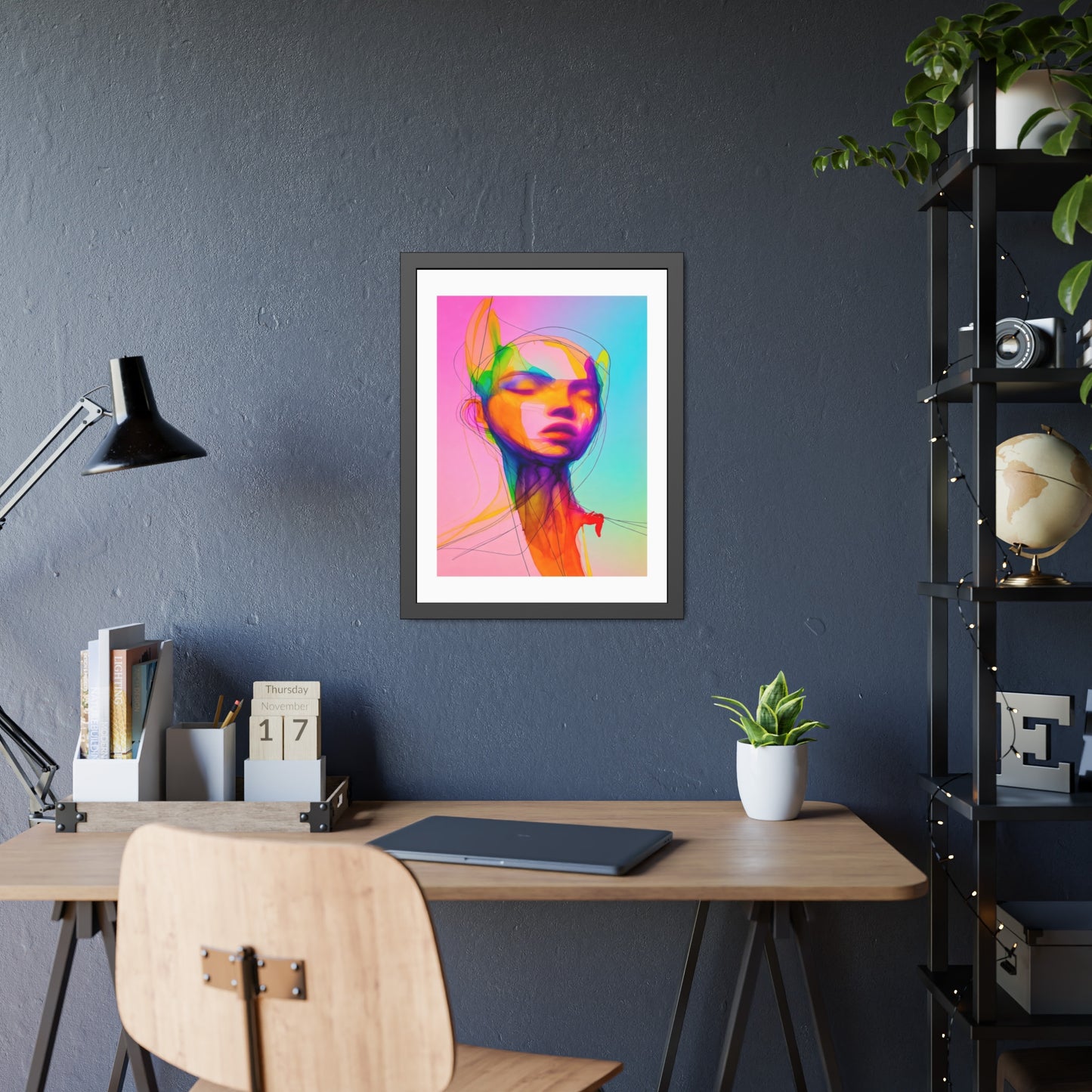 Framed Poster — Vibrant Neon Abstract Portrait Art Print