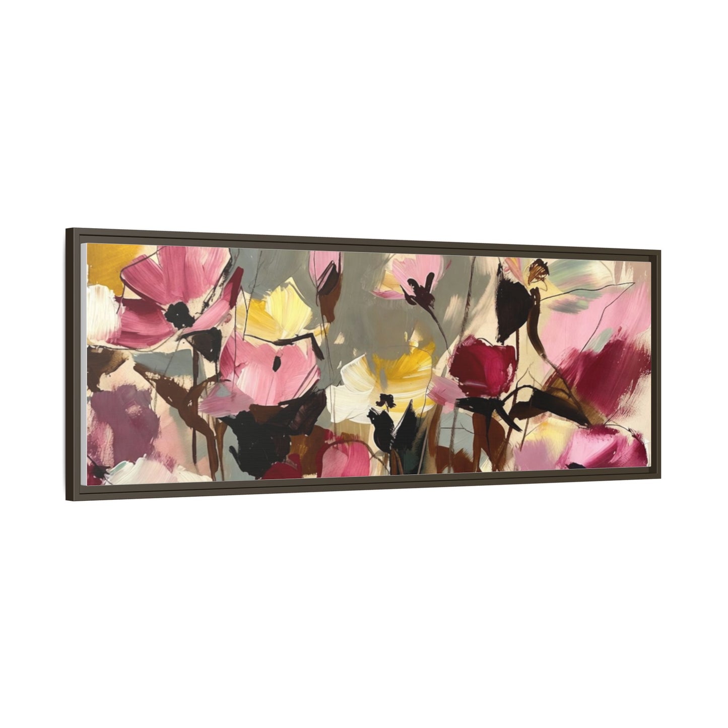 Framed Floral Canvas Wall Art — Abstract Pink & Yellow Flowers