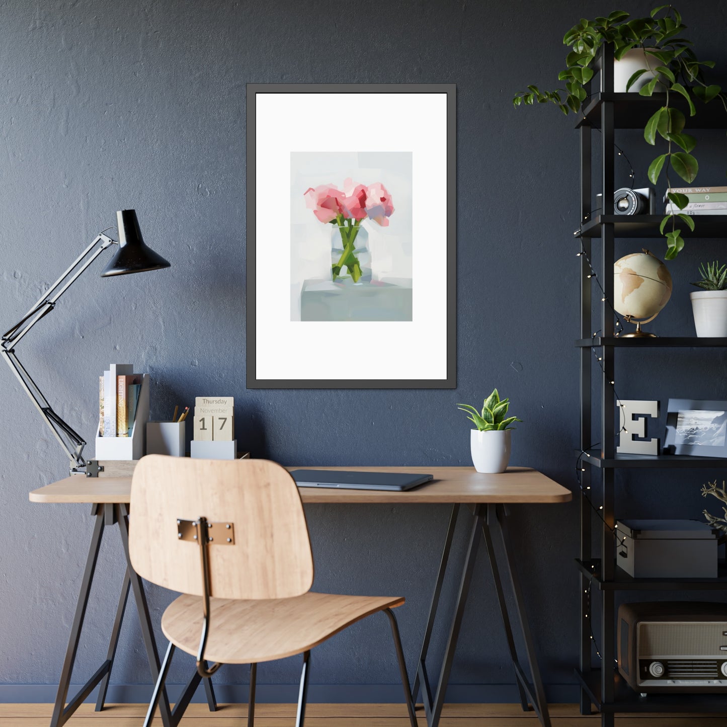 Framed Poster — Pink Floral Still Life Art Print (Modern Minimal)