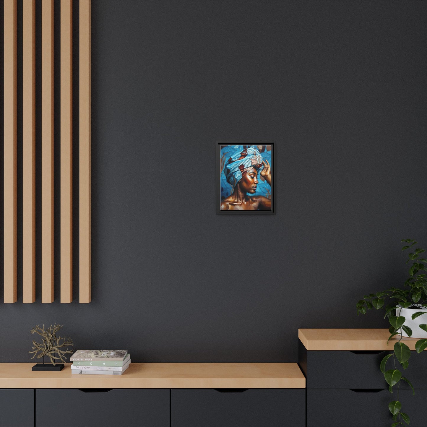 Framed Canvas Art — Portrait of Woman in Blue Headwrap