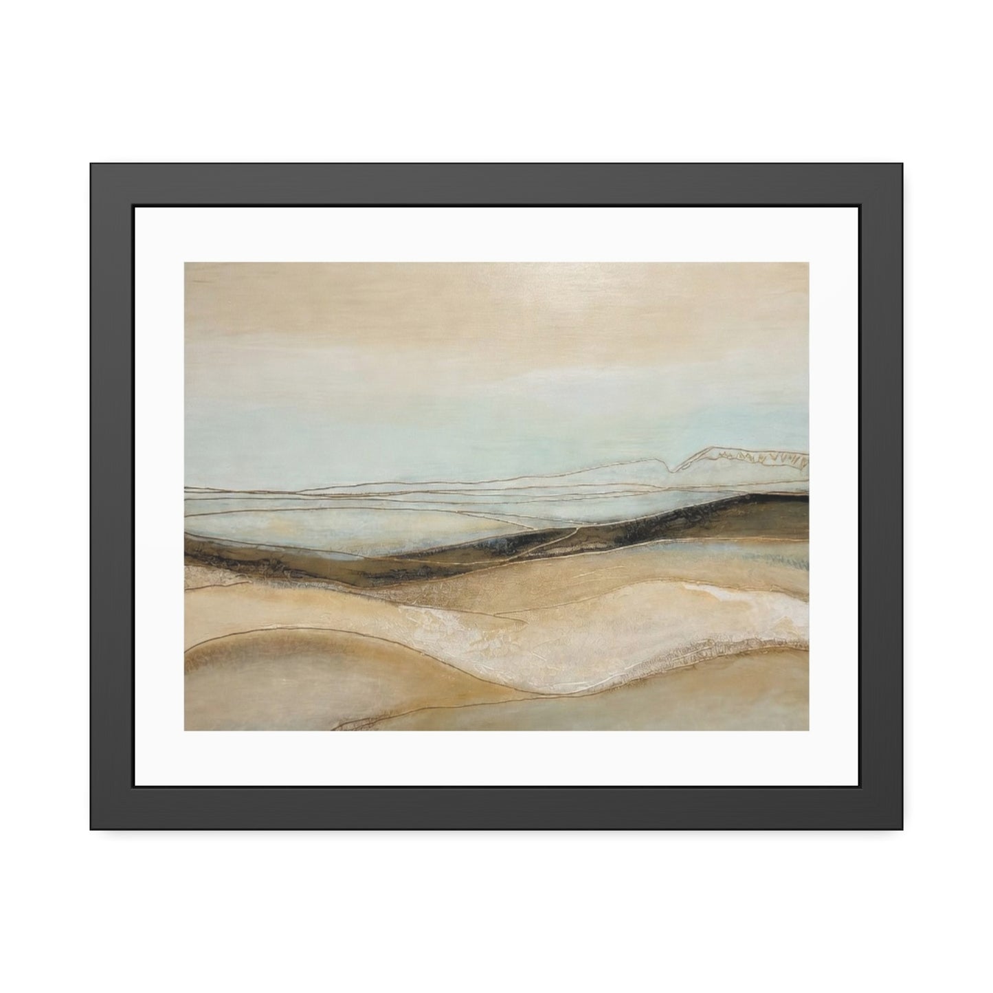 Framed Poster - Neutral Abstract Landscape Wall Art, Calming Coastal Tones for Living Room or Office