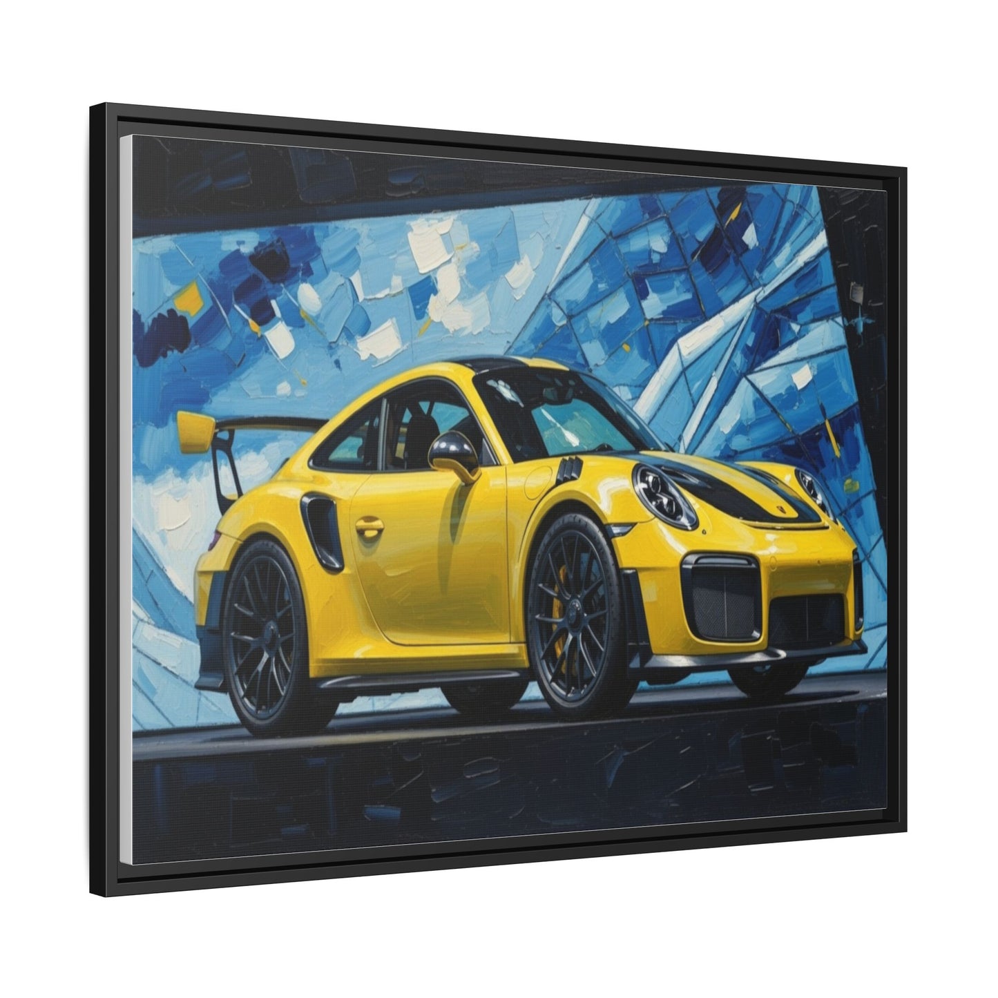 Yellow Porsche Sports Car Matte Framed Canvas – Modern Automotive Wall Art