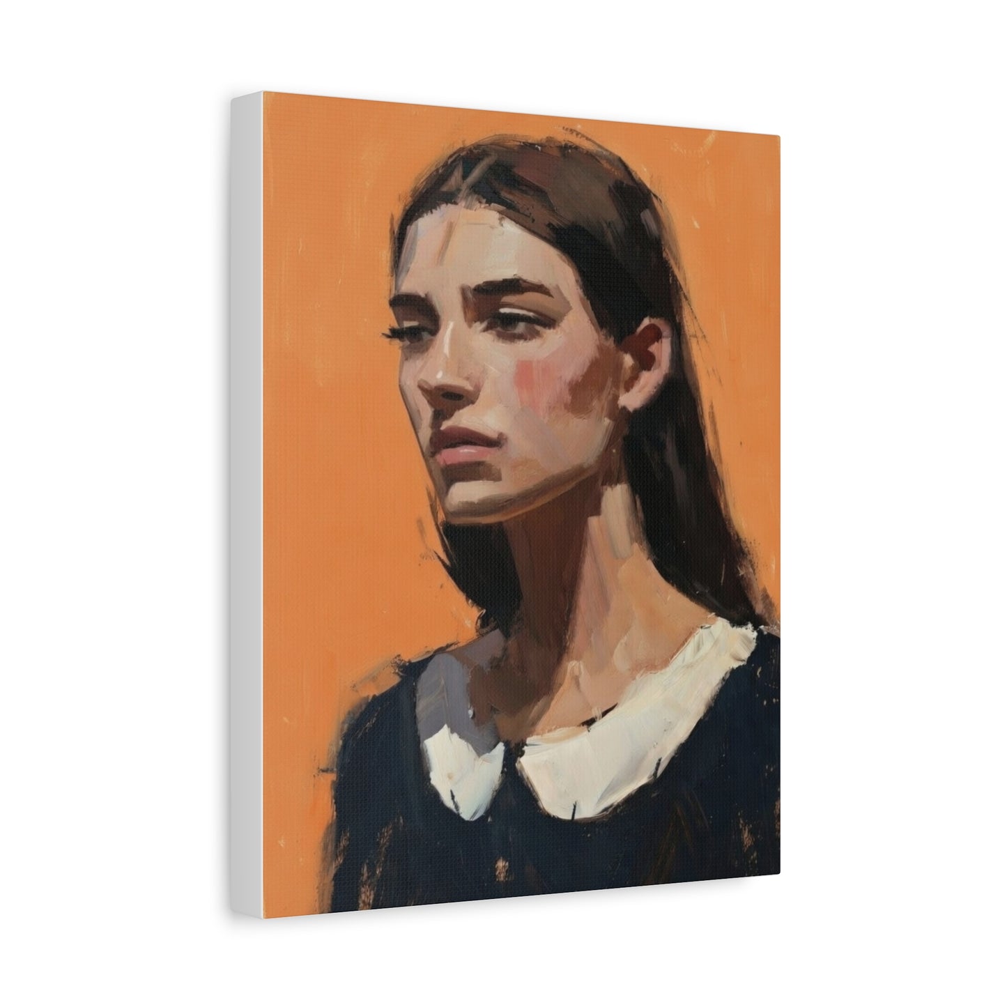 Portrait Canvas Print — Moody Female Figure in Warm Orange