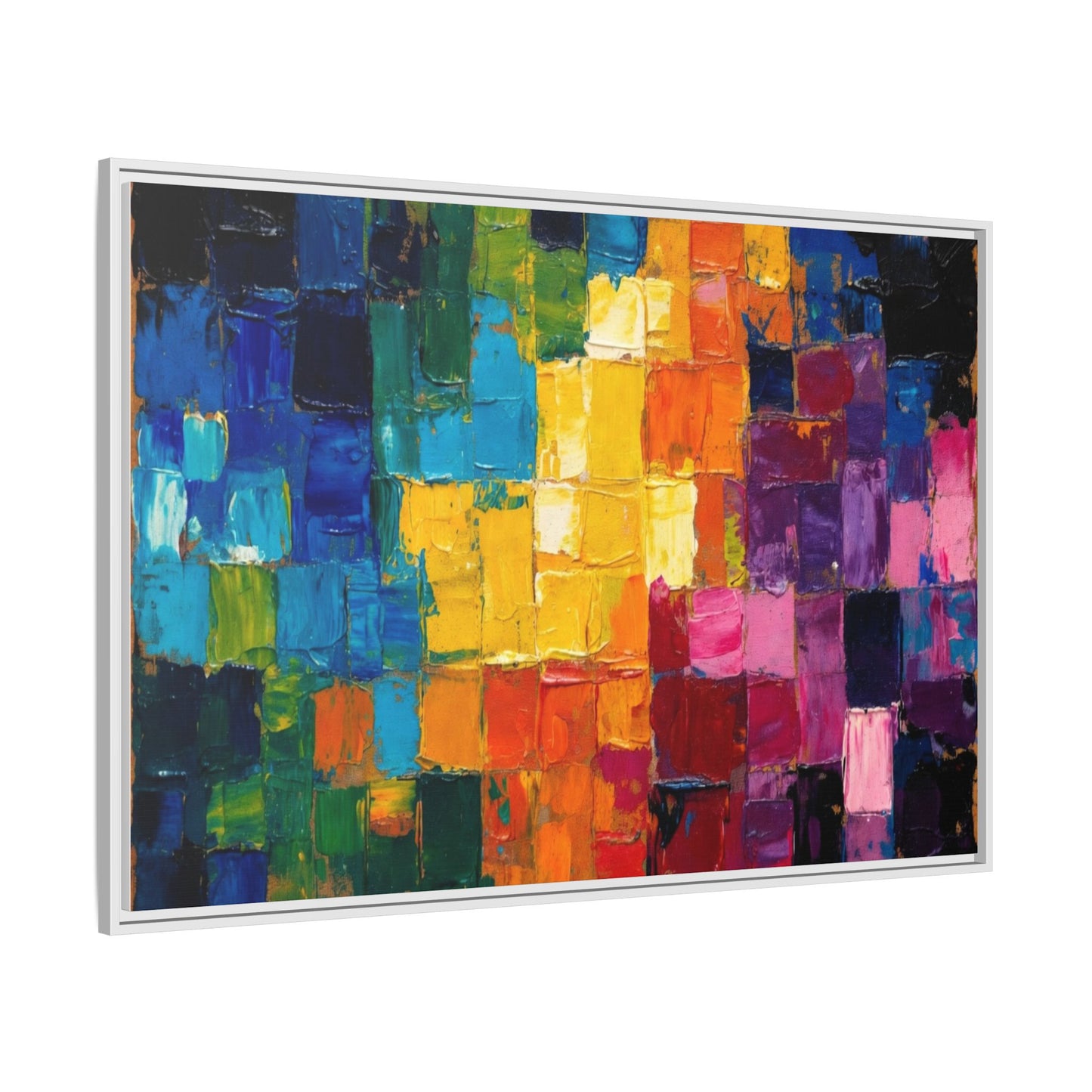 Abstract Rainbow Mosaic Framed Canvas Print — Colorful Modern Wall Art