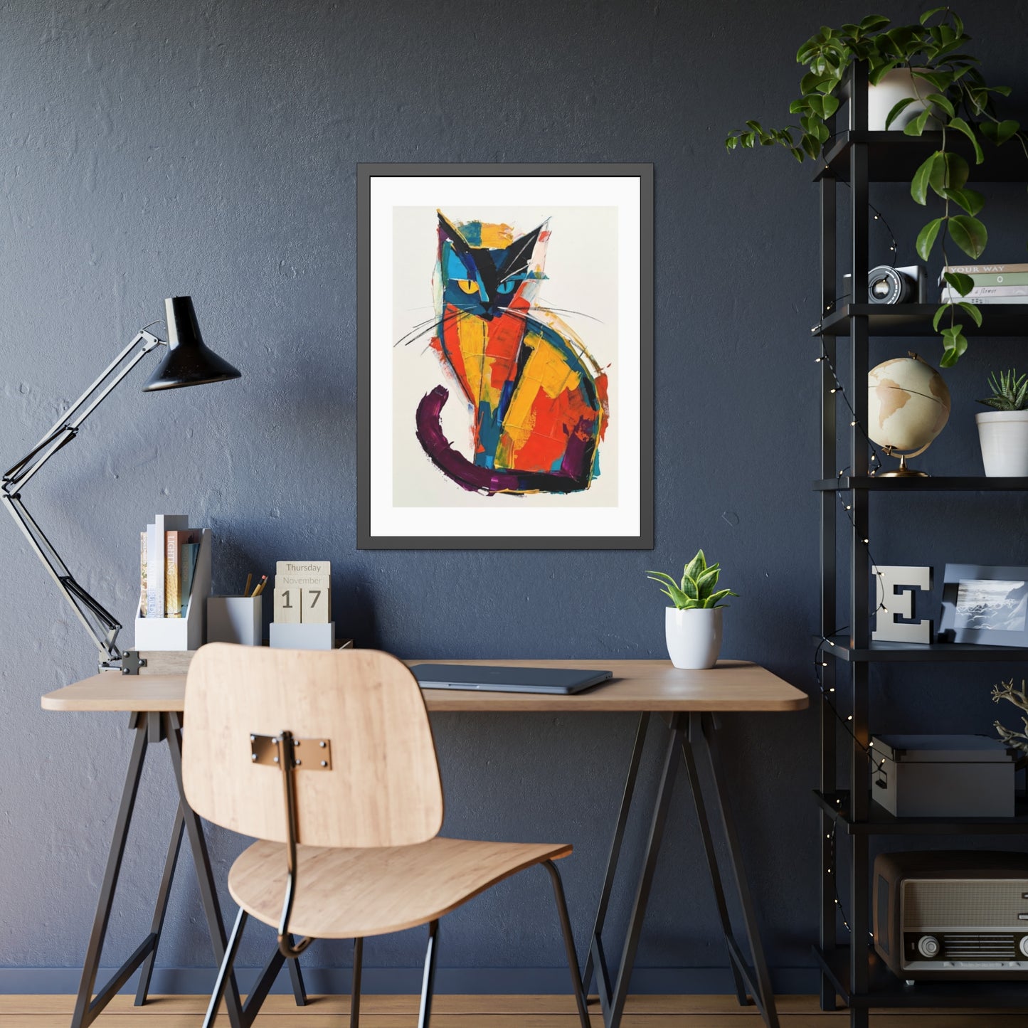 Colorful Abstract Cat Framed Poster