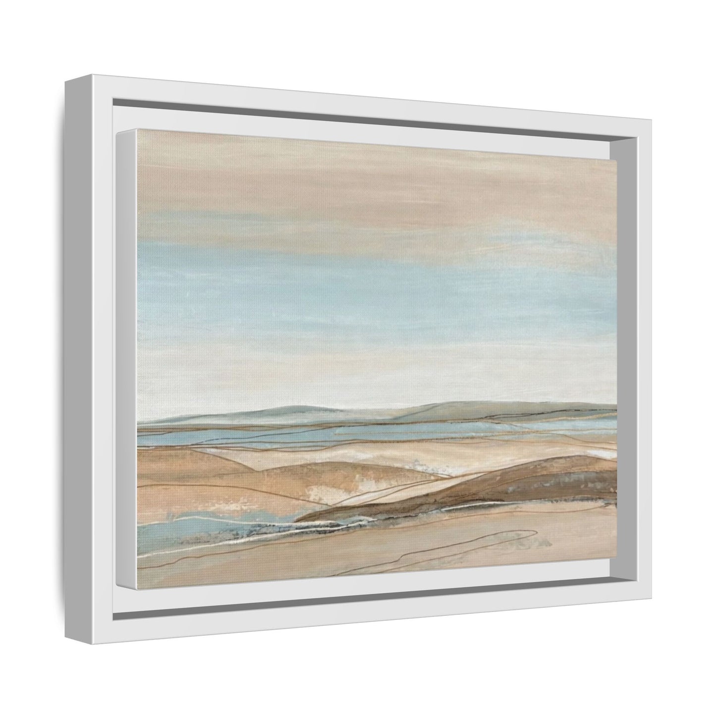Framed Abstract Landscape Matte Canvas — Serene Coastal Horizon Wall Art
