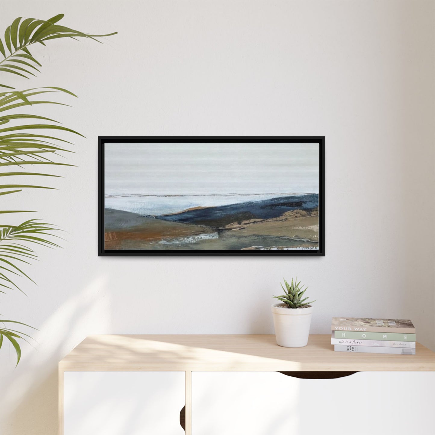 Framed Matte Canvas Wall Art — Serene Coastal Abstract Landscape