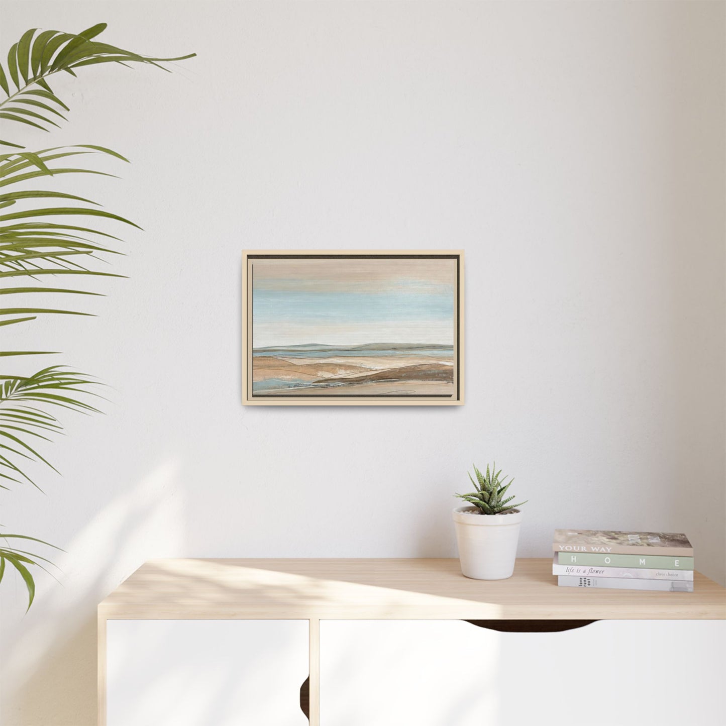 Framed Abstract Landscape Matte Canvas — Serene Coastal Horizon Wall Art