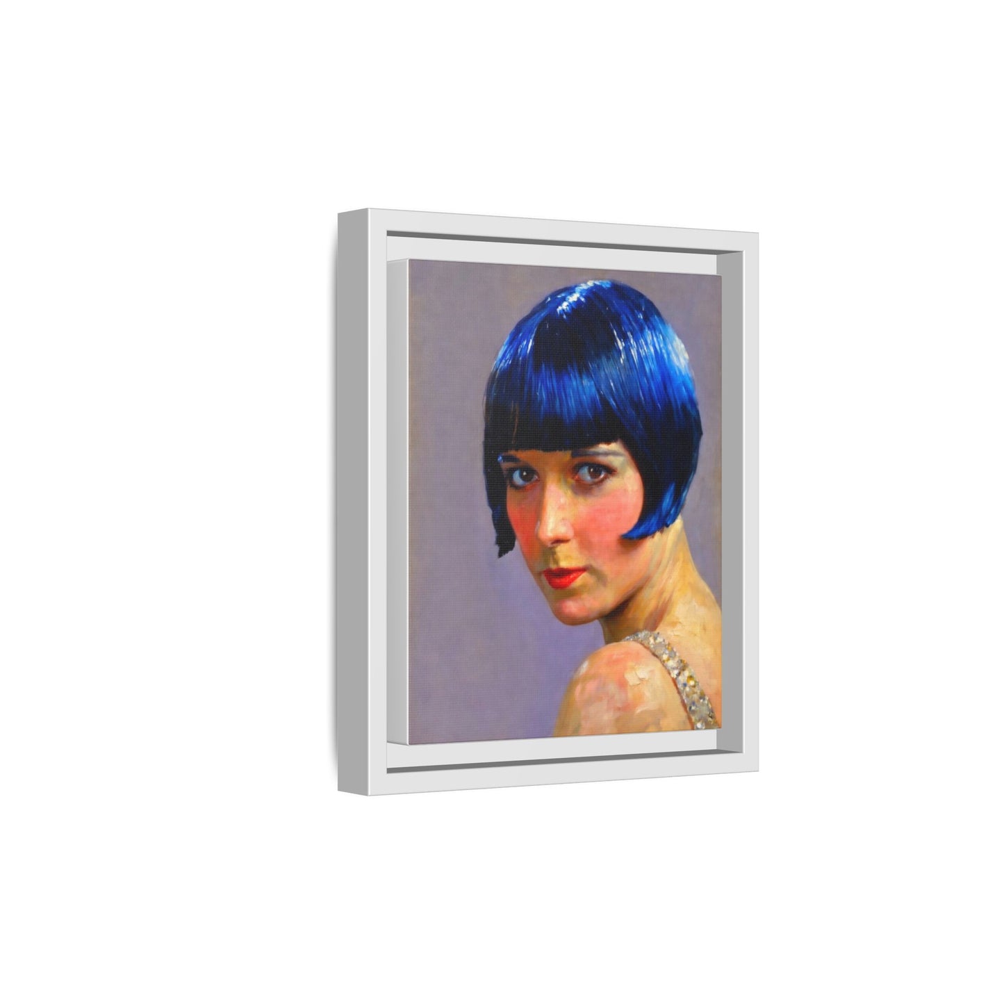 Framed Matte Canvas Art Print — Vintage Portrait with Blue Bob