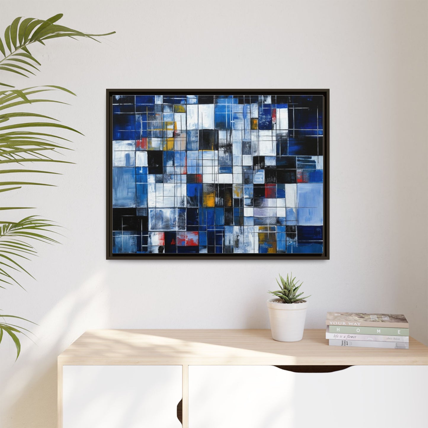 Abstract Blue Grid Matte Canvas Framed Art Print