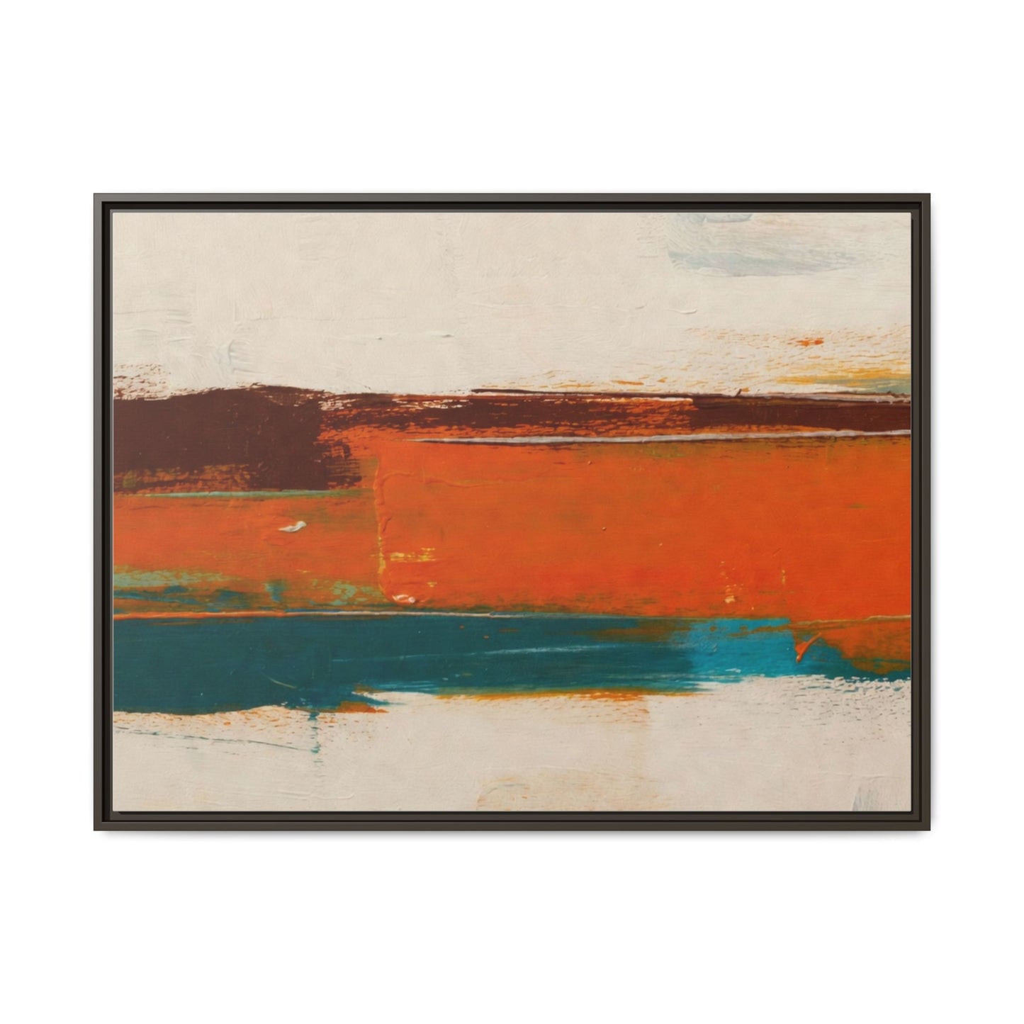 Abstract Horizon Matte Canvas Framed Print — Modern Orange Teal Wall Art