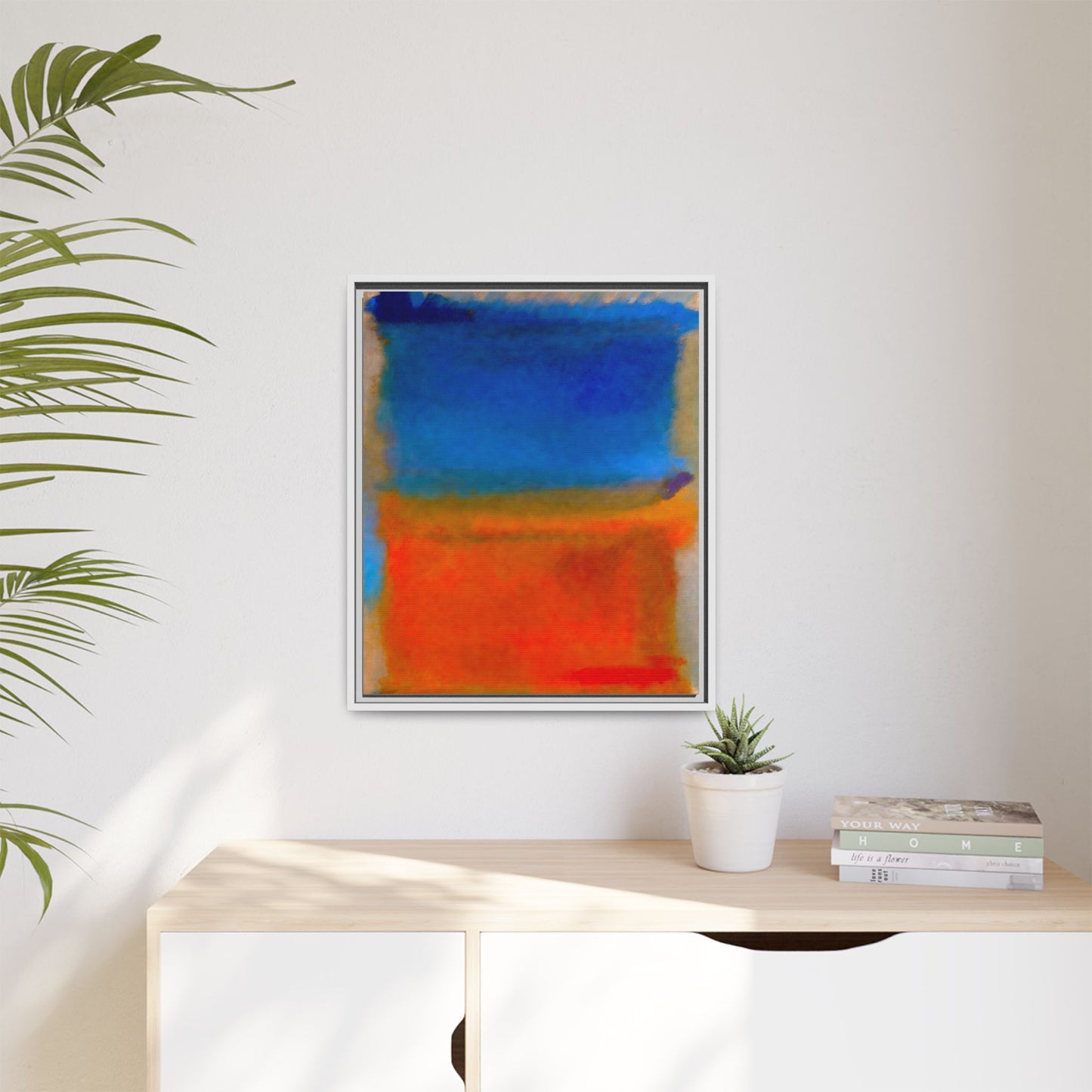 Abstract Color Block Matte Canvas Framed Wall Art — Blue & Orange Modern Painting