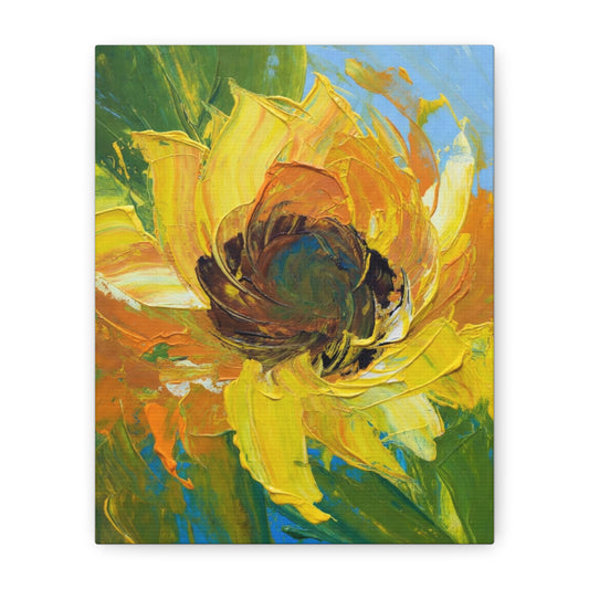 Sunflower Abstract Matte Canvas Wall Art — Bright Floral Painting on Stretched Canvas
