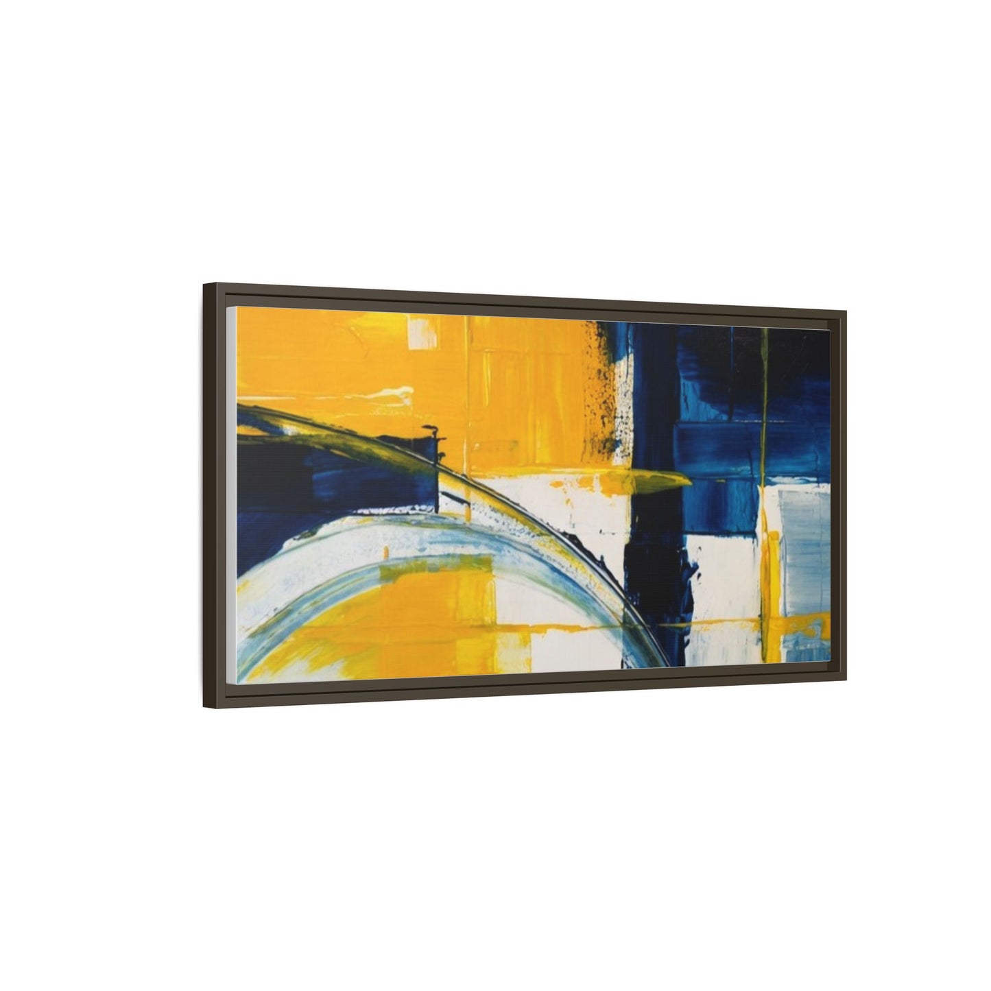 Abstract Yellow & Blue Framed Canvas Wall Art — Modern Matte Canvas Print