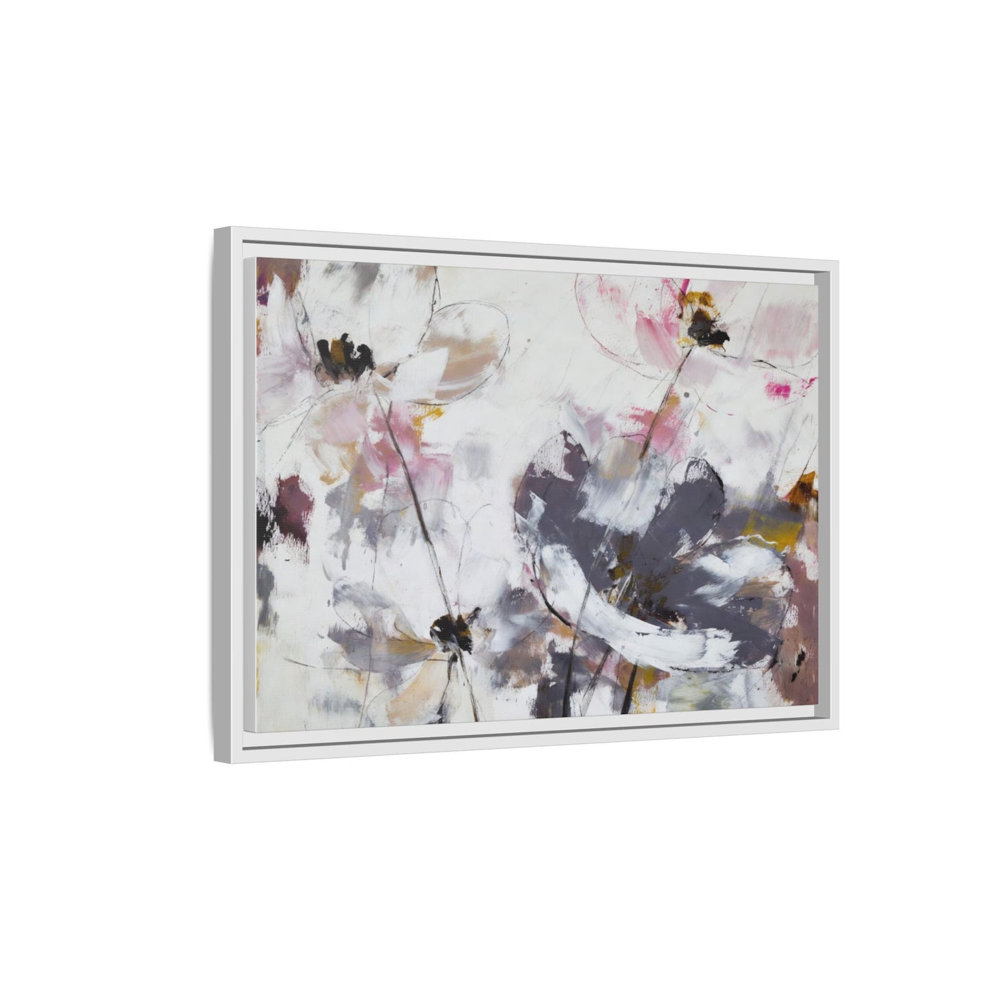Abstract Floral Matte Canvas Framed Wall Art — Soft Watercolor Blooms