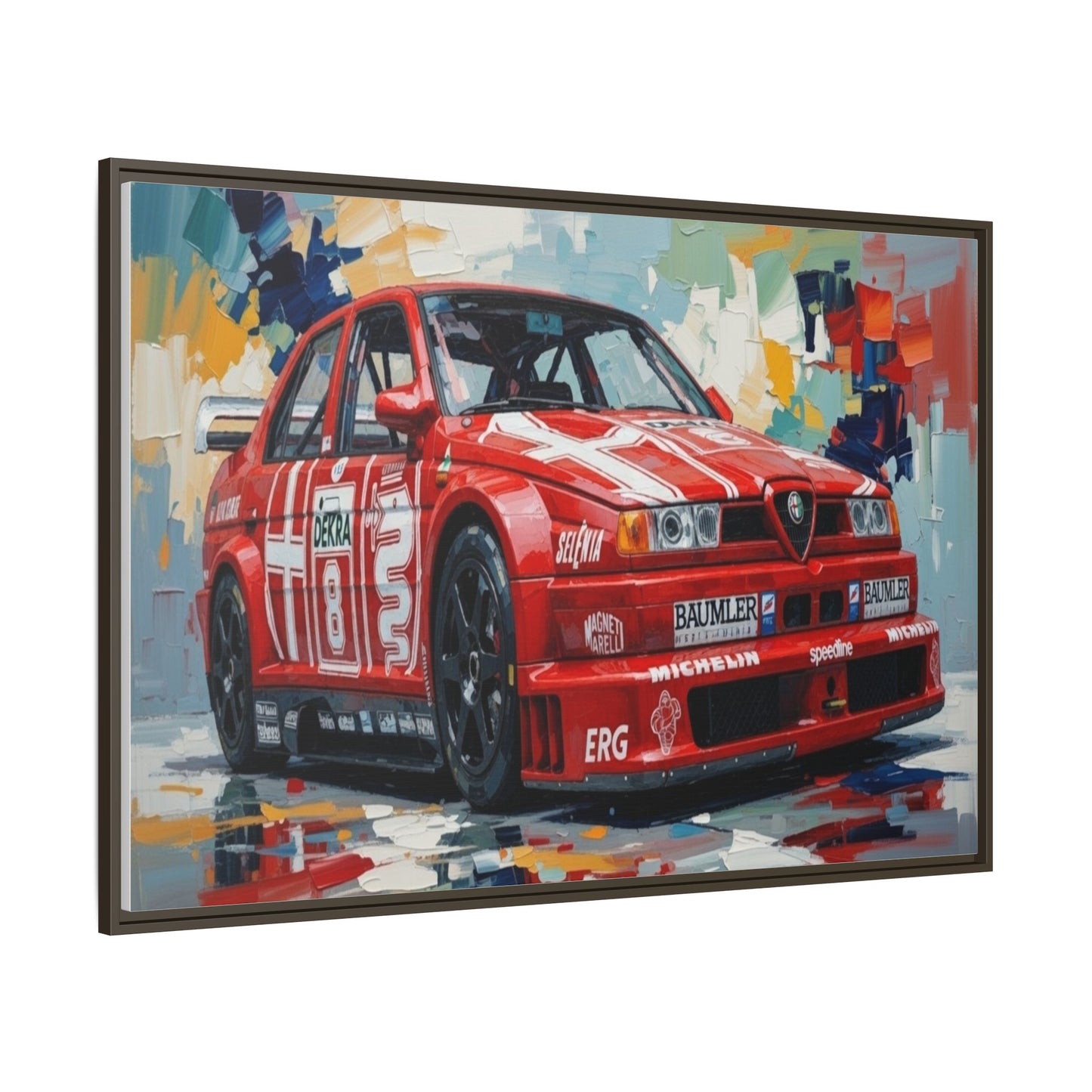 Framed Racing Car Canvas Print — Red Alfa Romeo Track Art