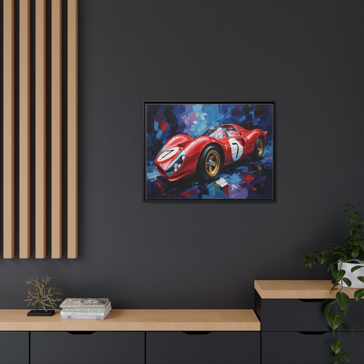 Vintage Ferrari Red Racecar Matte Canvas Framed Wall Art