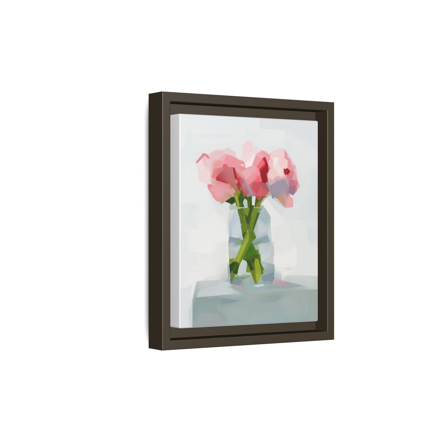Framed Floral Canvas Art — Pink Peonies in Vase (Matte)