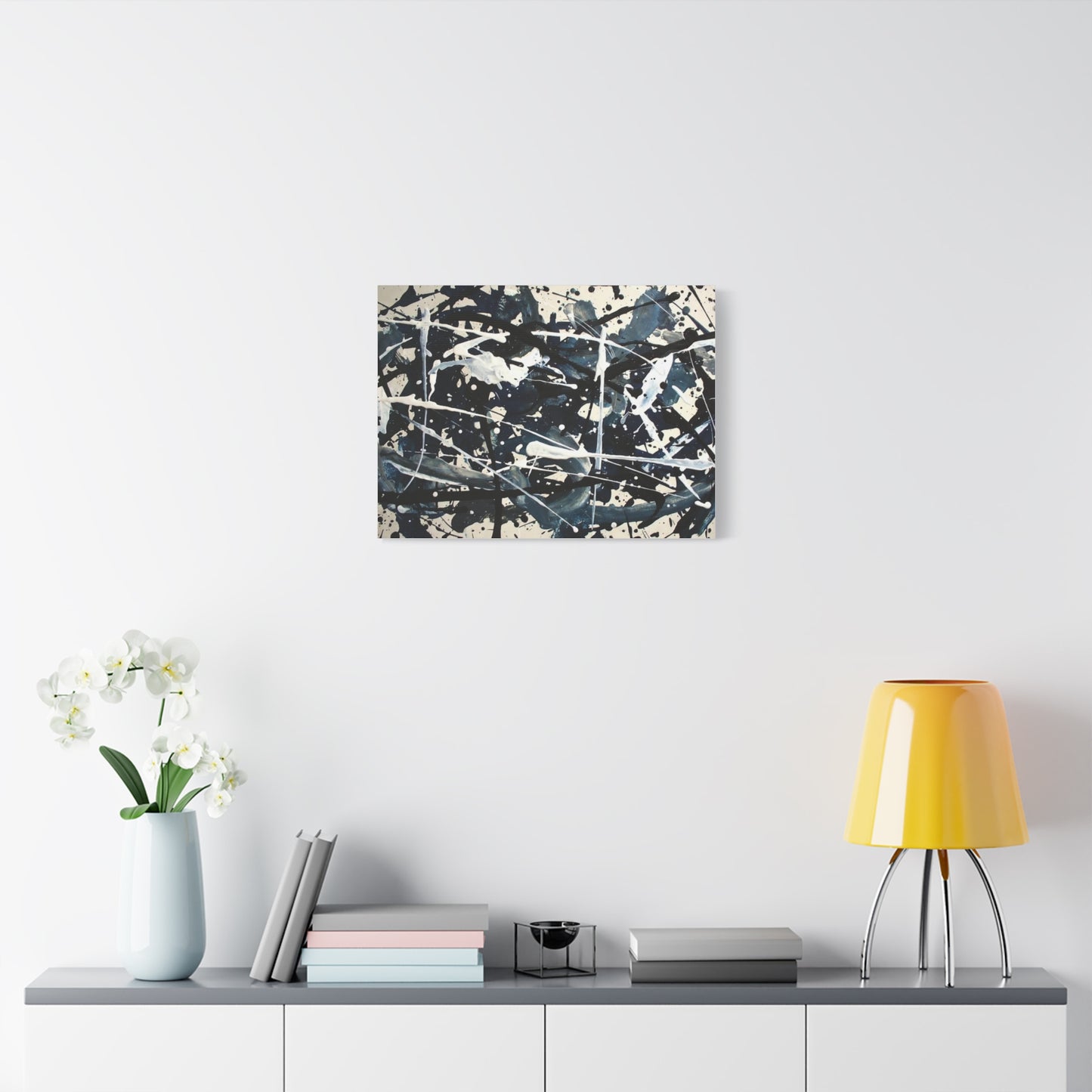 Abstract Drip Painting Canvas Print — Blue & Black Modern Wall Art (Matte Stretched)