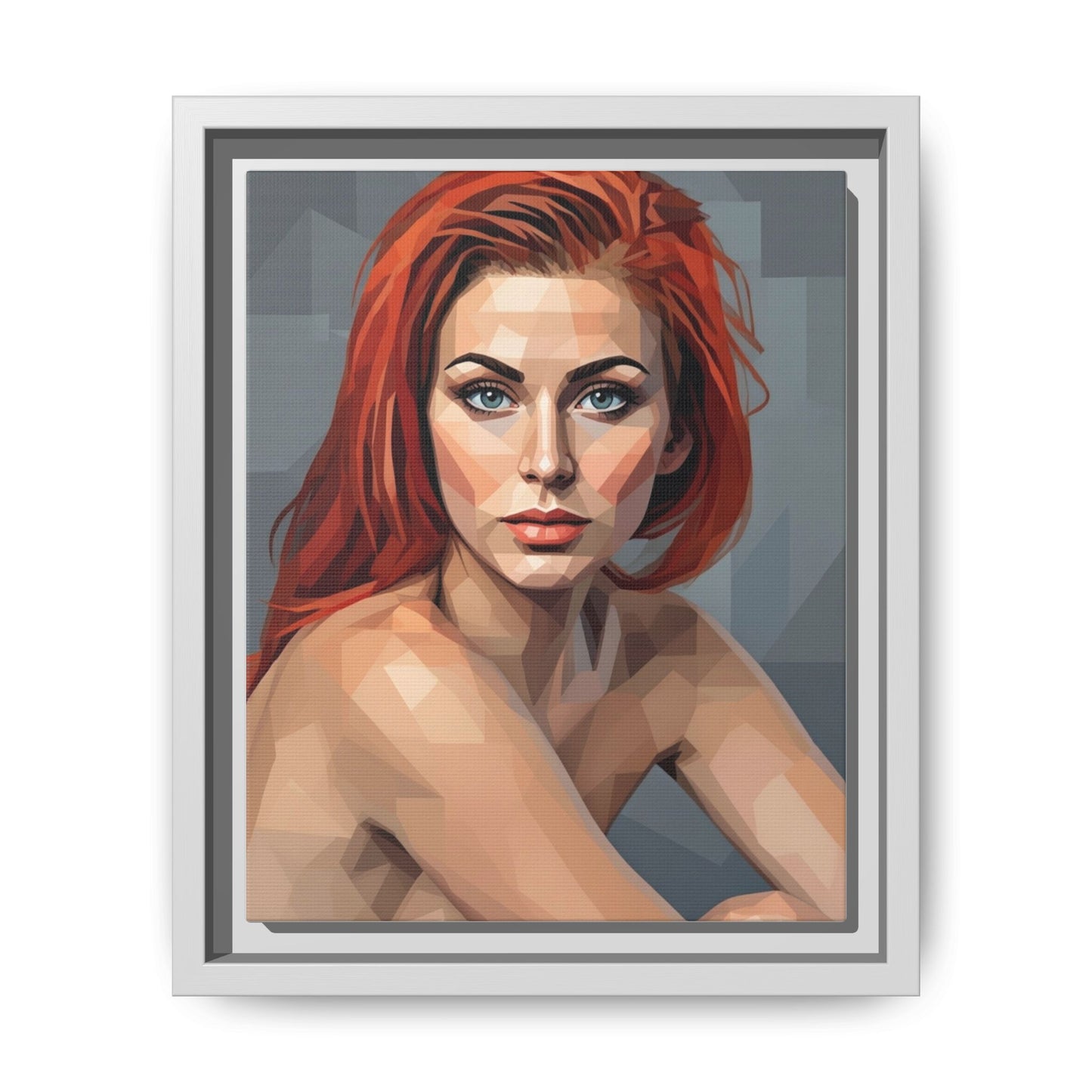 Framed Matte Canvas Portrait — Geometric Redhead Wall Art