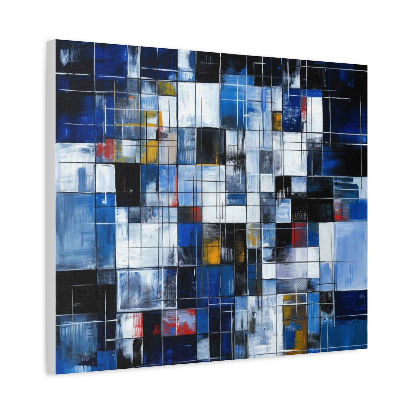 Abstract Blue Grid Matte Stretched Canvas Wall Art (1.25")