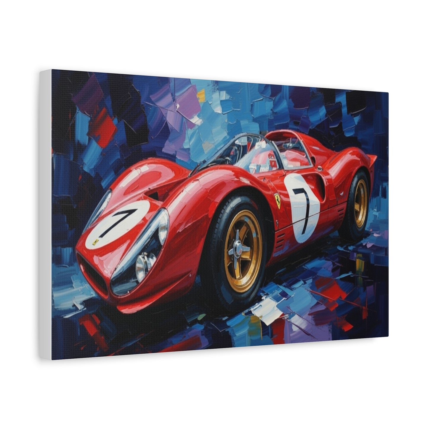 Vintage Ferrari Racing Car Canvas Print — Red Classic Sports Car Artwork (Matte Stretched)