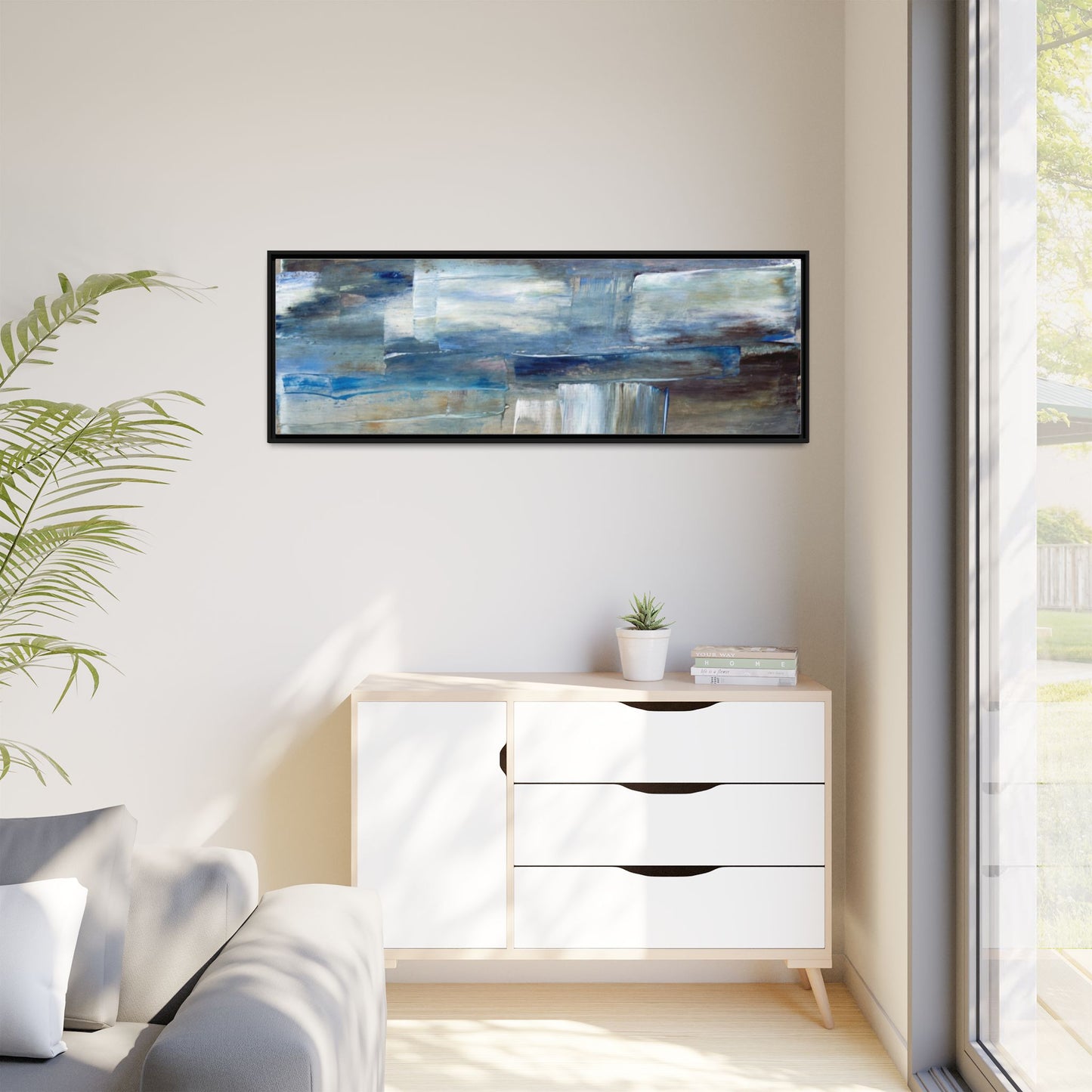 Abstract Blue Coastal Matte Canvas Framed Wall Art