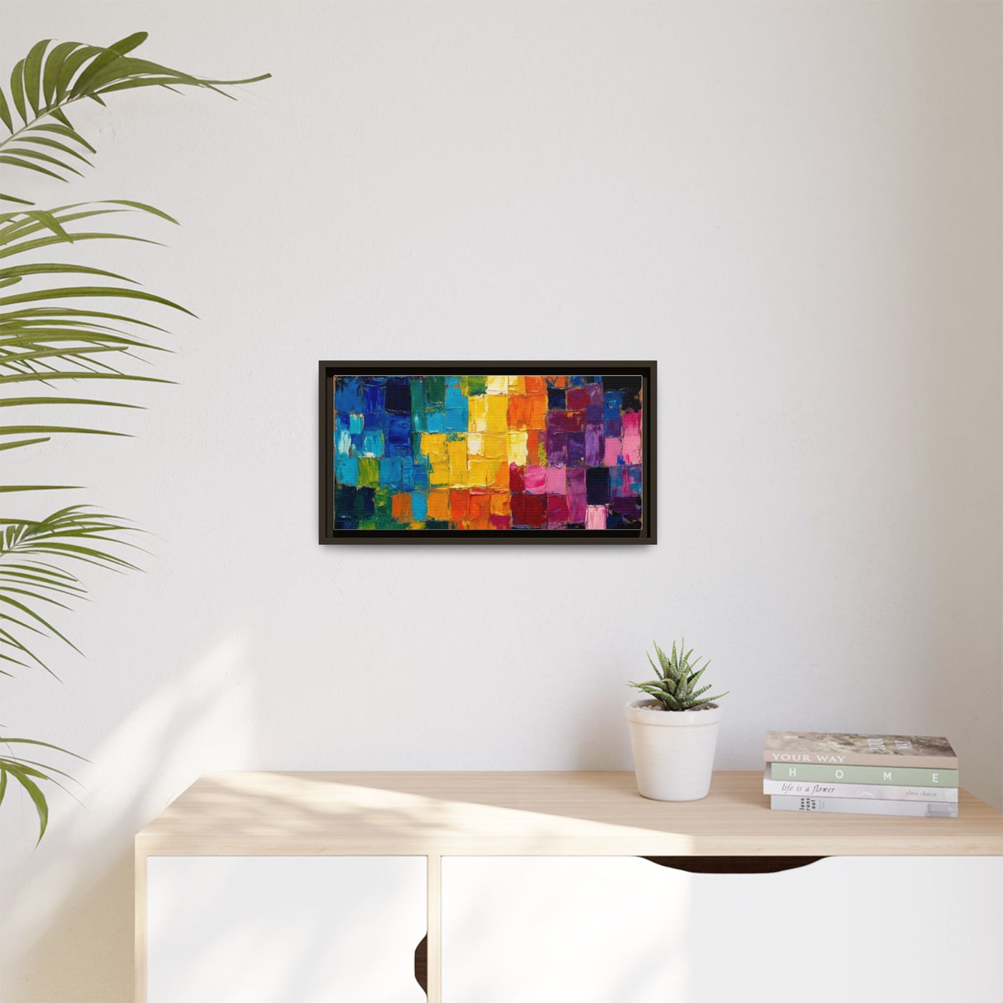 Abstract Rainbow Mosaic Framed Canvas Print — Colorful Modern Wall Art