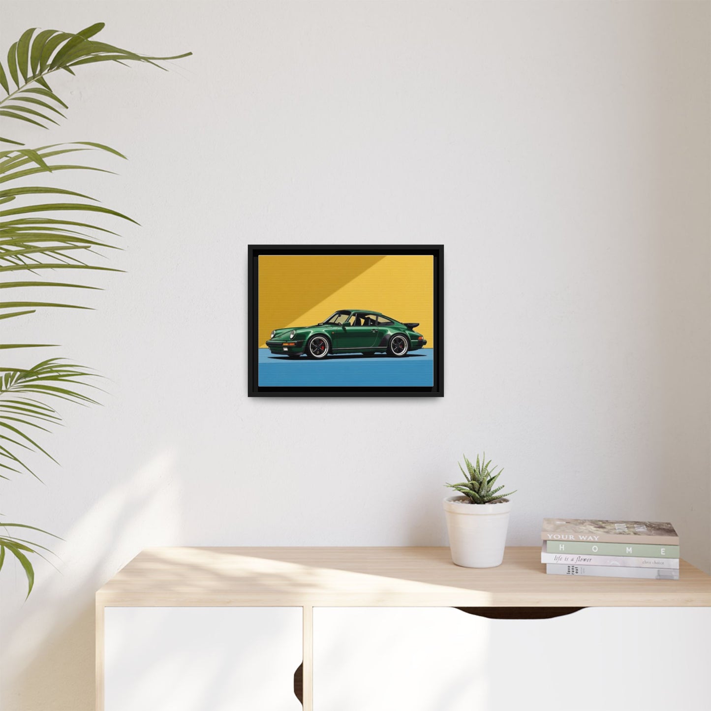 Framed Matte Canvas — Green Sports Car Wall Art