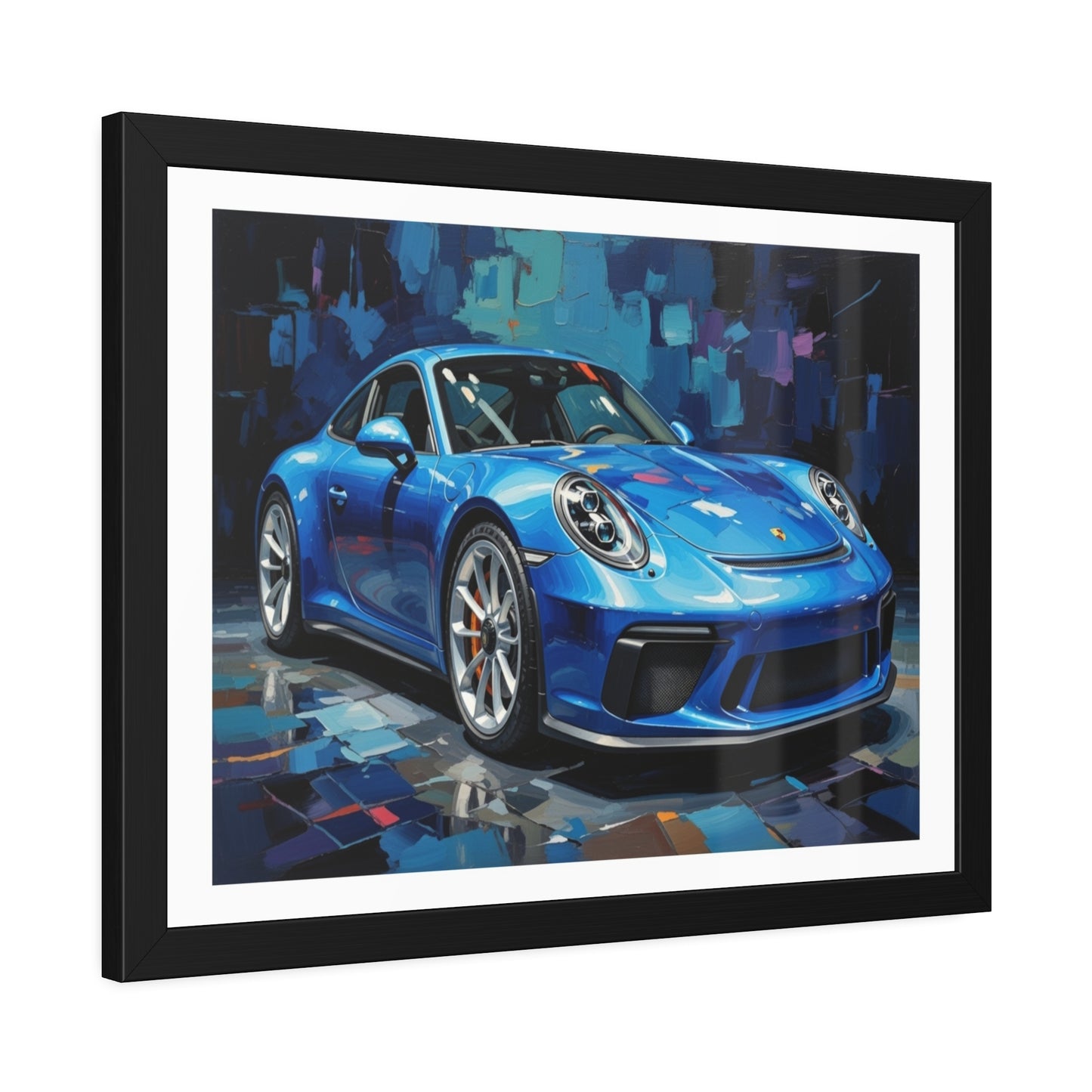 Blue Sports Car Framed Poster — Modern Automotive Wall Art