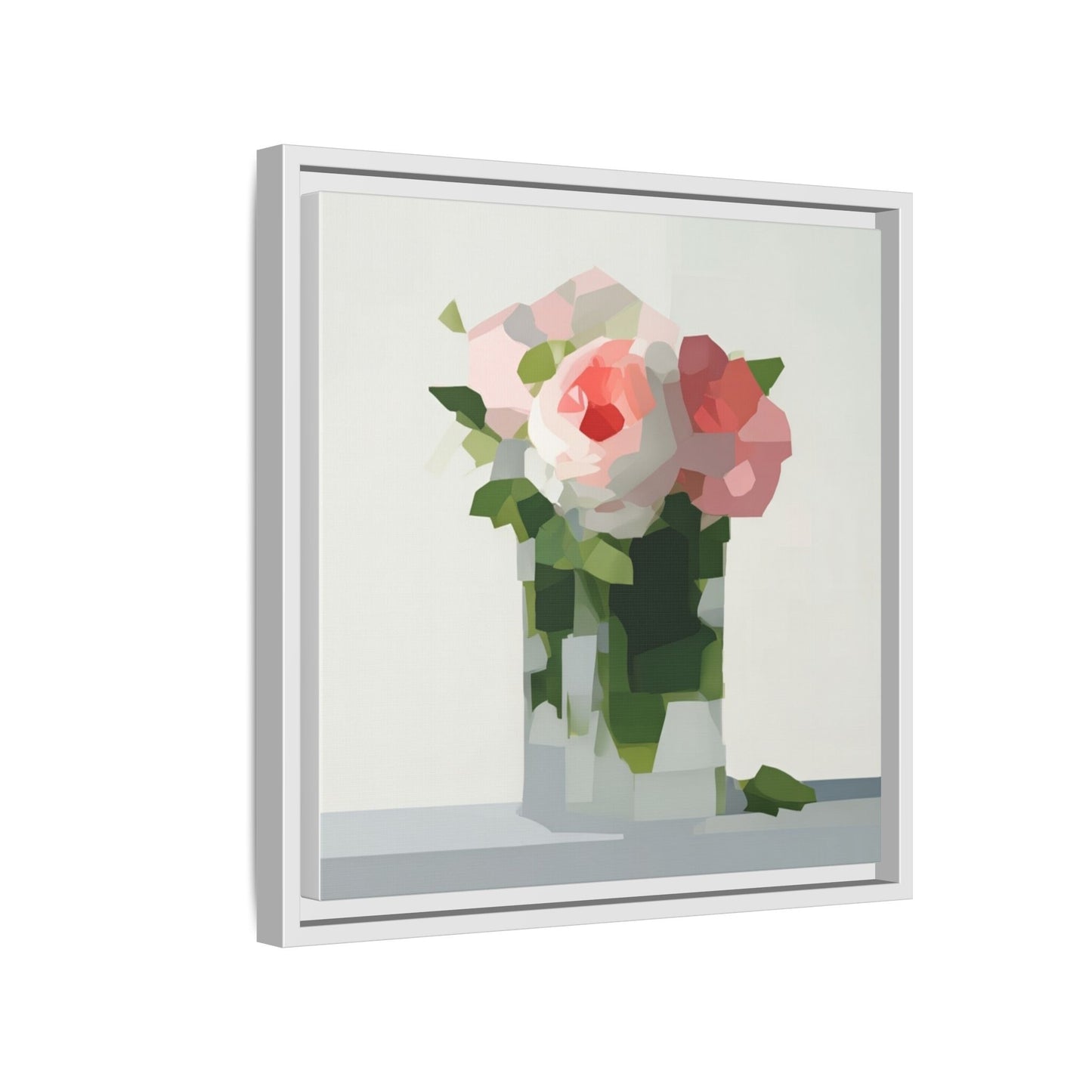 Framed Floral Canvas Print — Modern Pink Roses Still Life