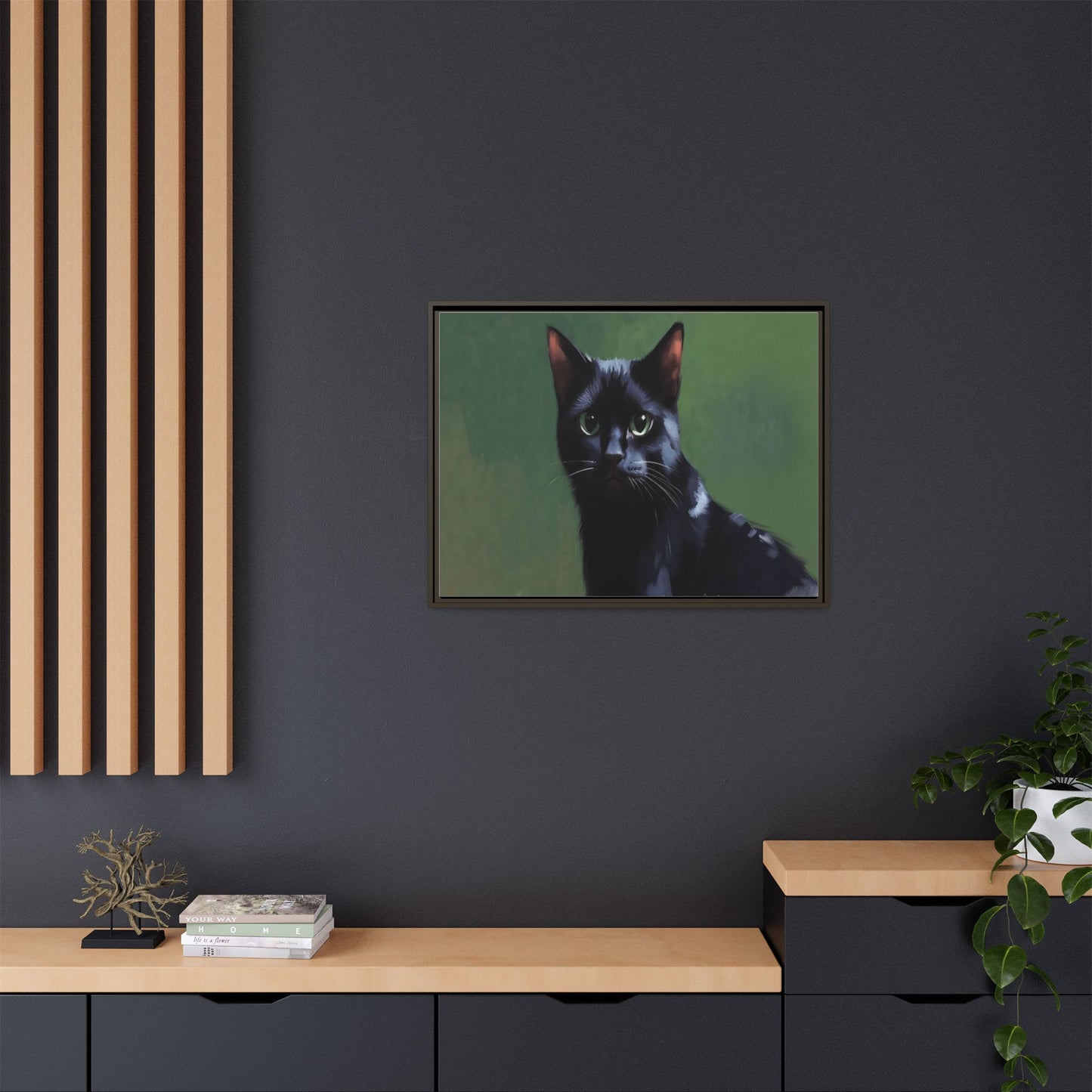 Framed Black Cat Portrait Canvas — Matte Multi-Color Wall Art