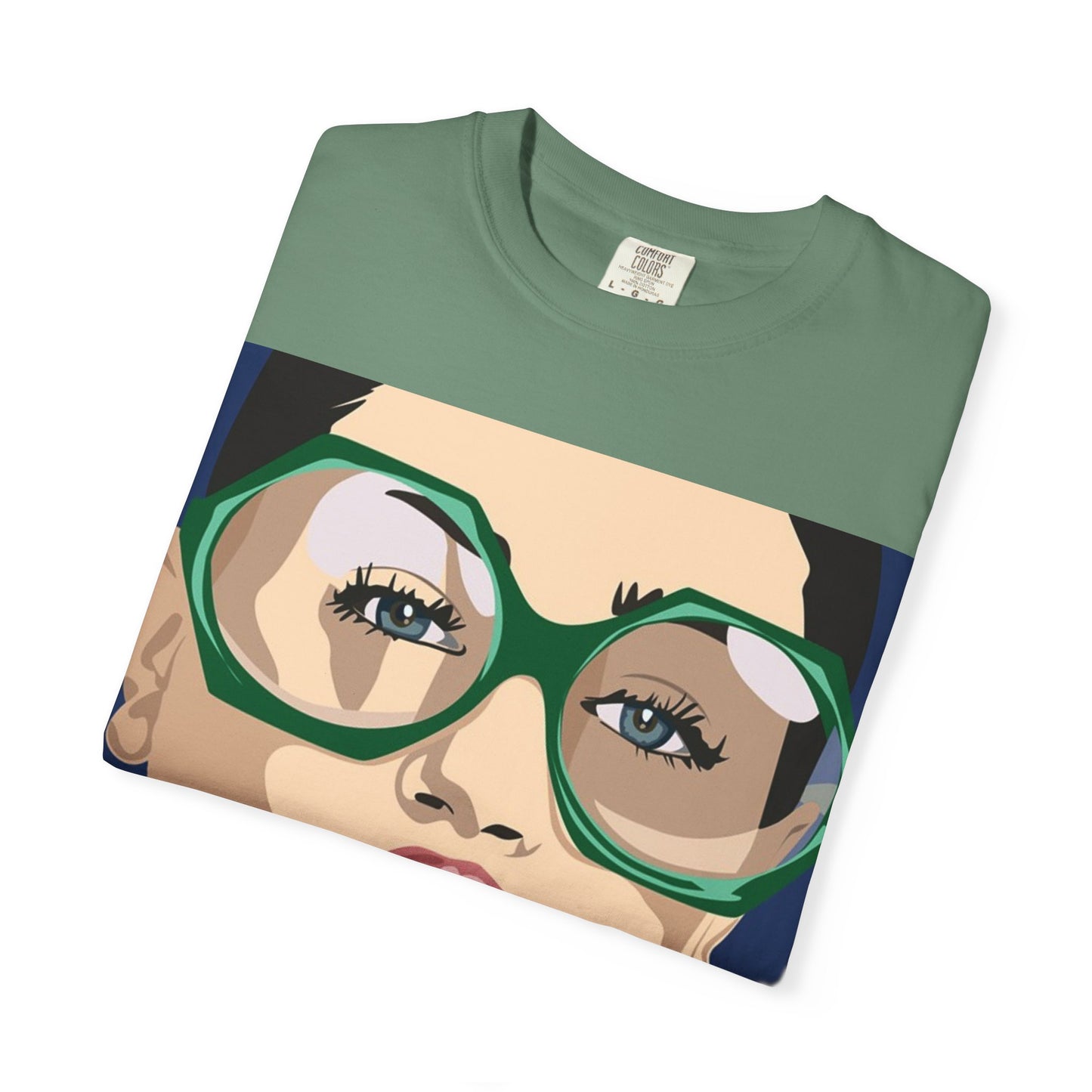 Pop Art Woman Graphic T‑Shirt — Retro Chic Green Glasses Design