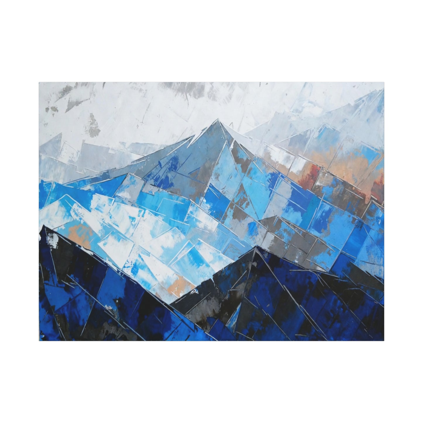 Blue Abstract Mountain Canvas Print – Modern Geometric Landscape Wall Art
