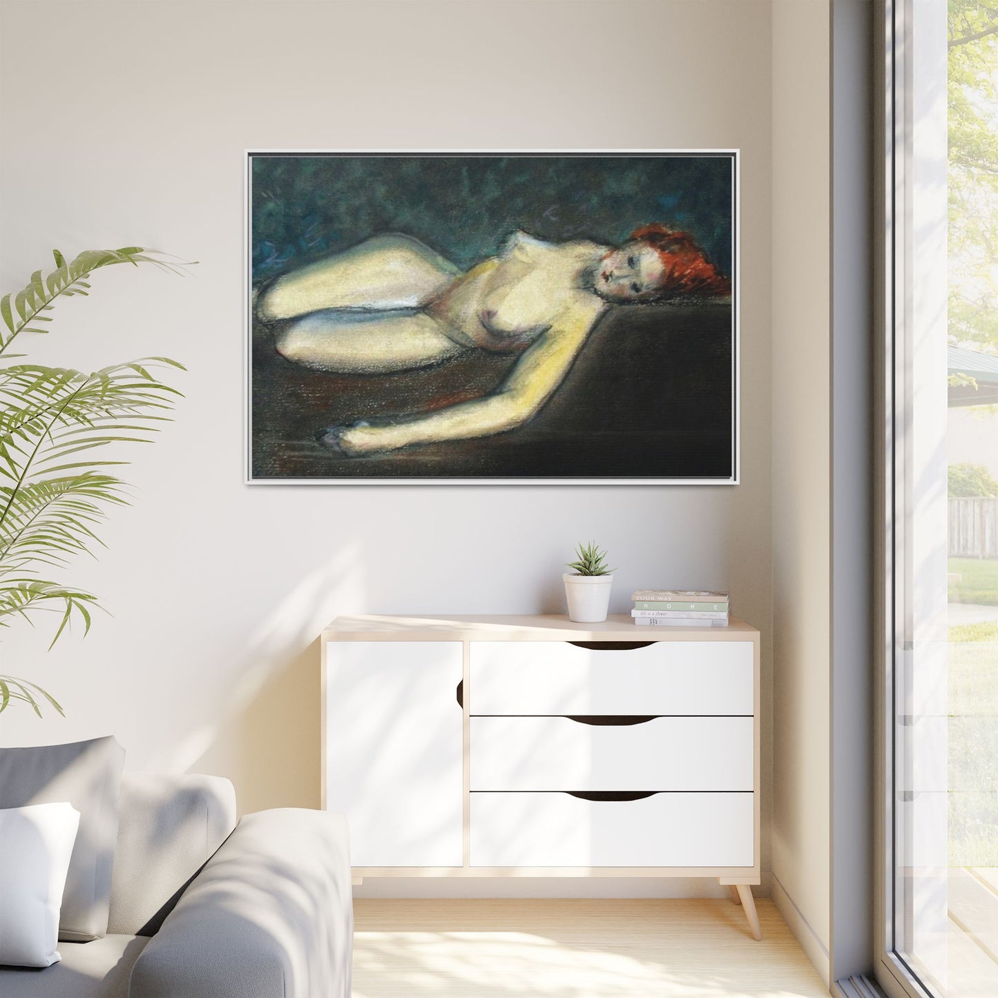 Lying nude by Paul Gosselin Framed Matte Canvas Wall Art Print