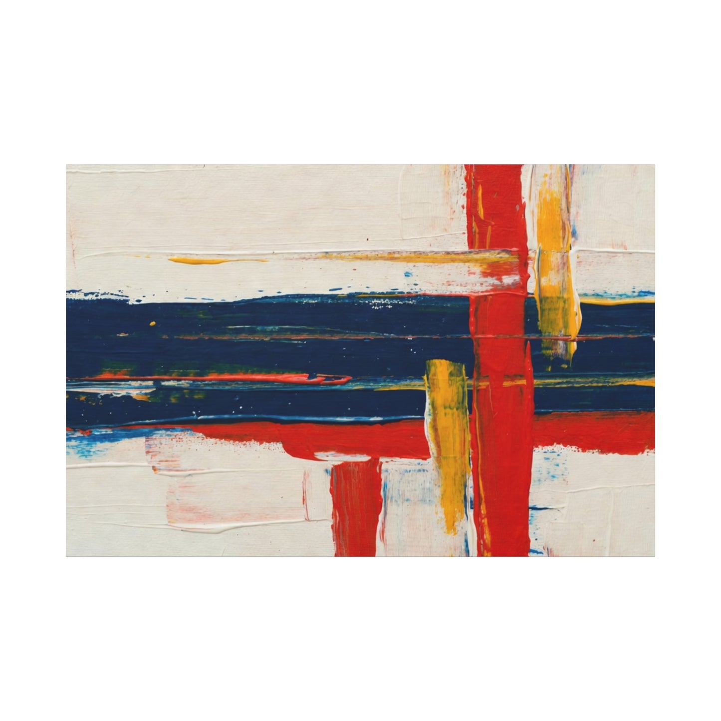 Abstract Modern Canvas Art Print — Red, Navy & Gold Stretched Matte Canvas