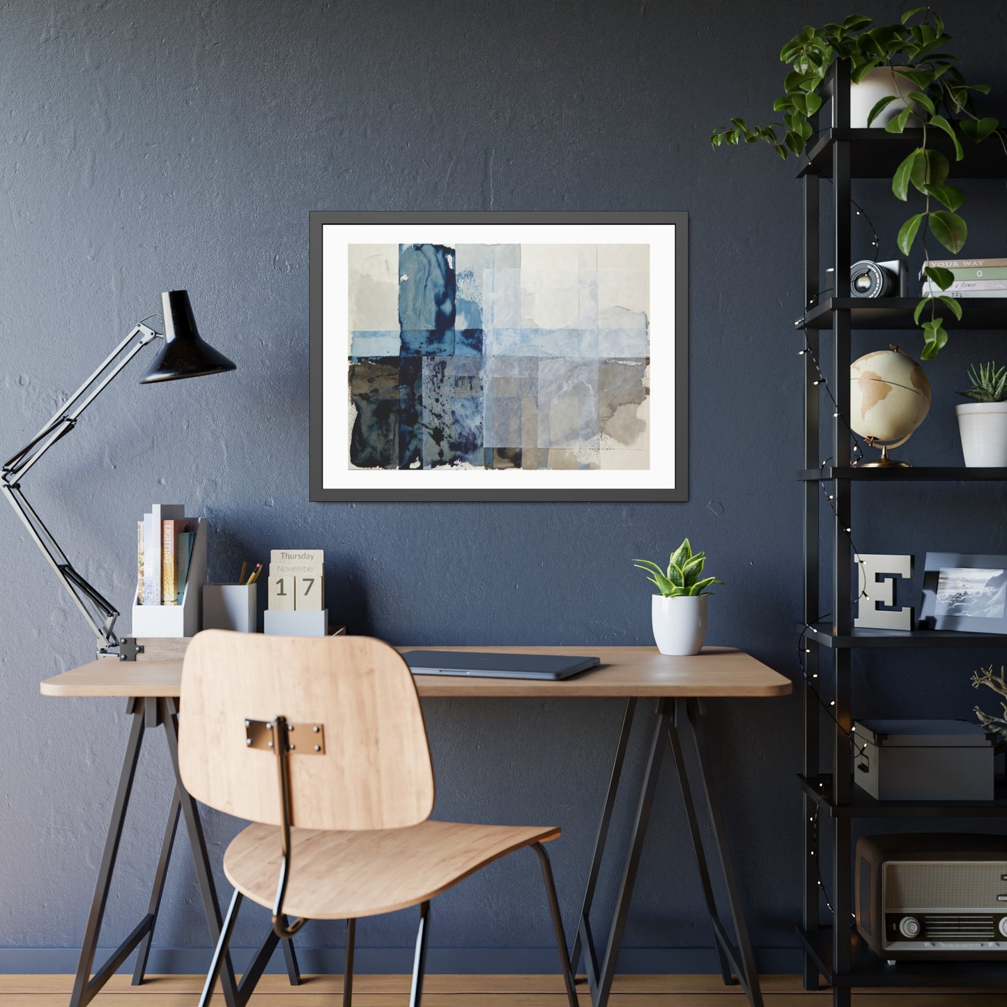 Framed Abstract Blue Watercolor Print — Modern Wall Art Poster