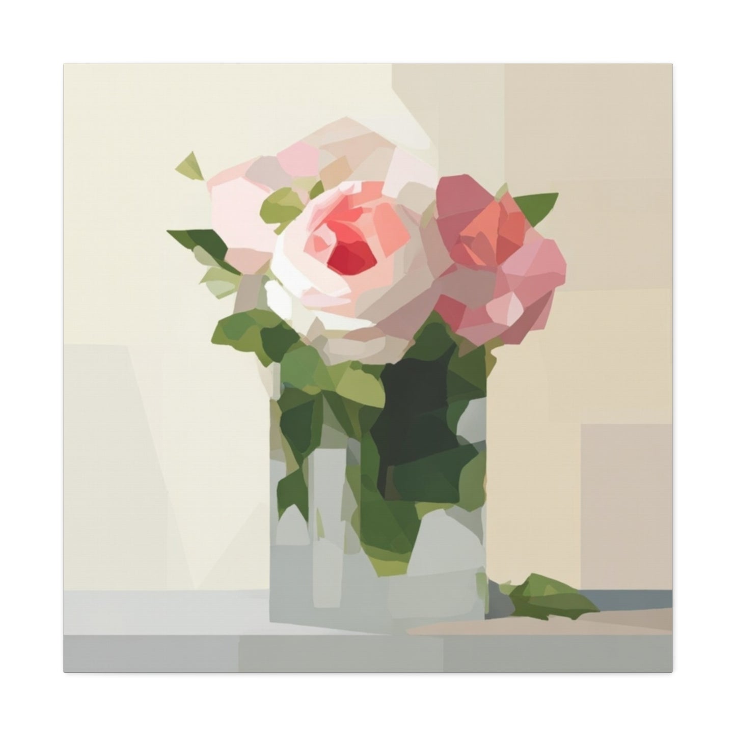 Pink Rose Still Life Canvas — Modern Floral Wall Art, Matte Stretched Canvas