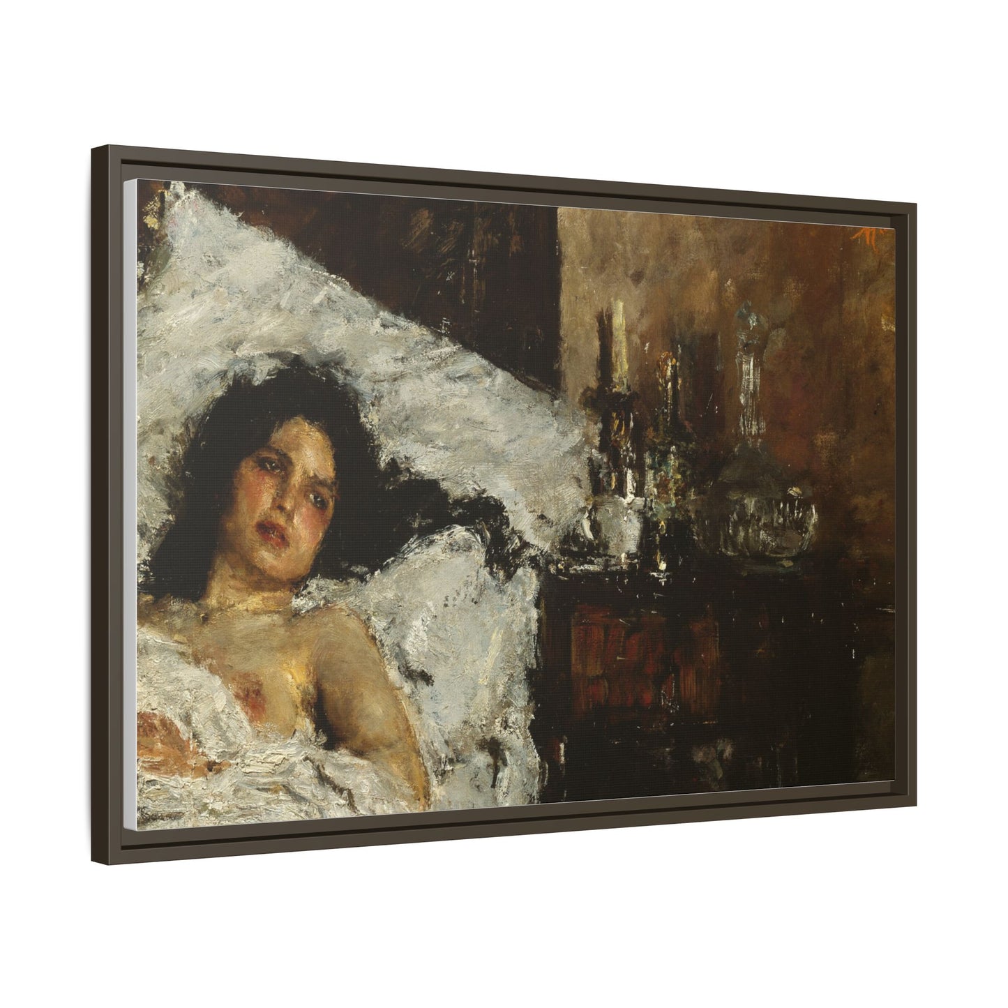 Resting by Antonio Mancini Framed Matte Canvas Wall Art Print
