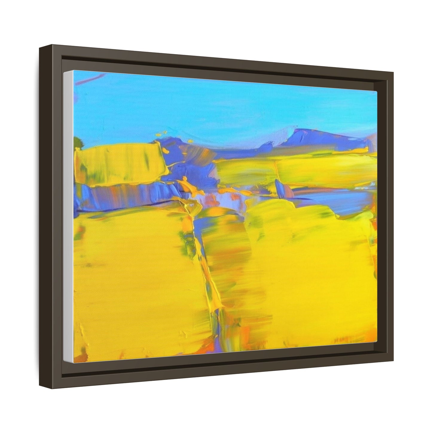 Framed Matte Canvas  Vibrant Yellow Blue Abstract Landscape Art
