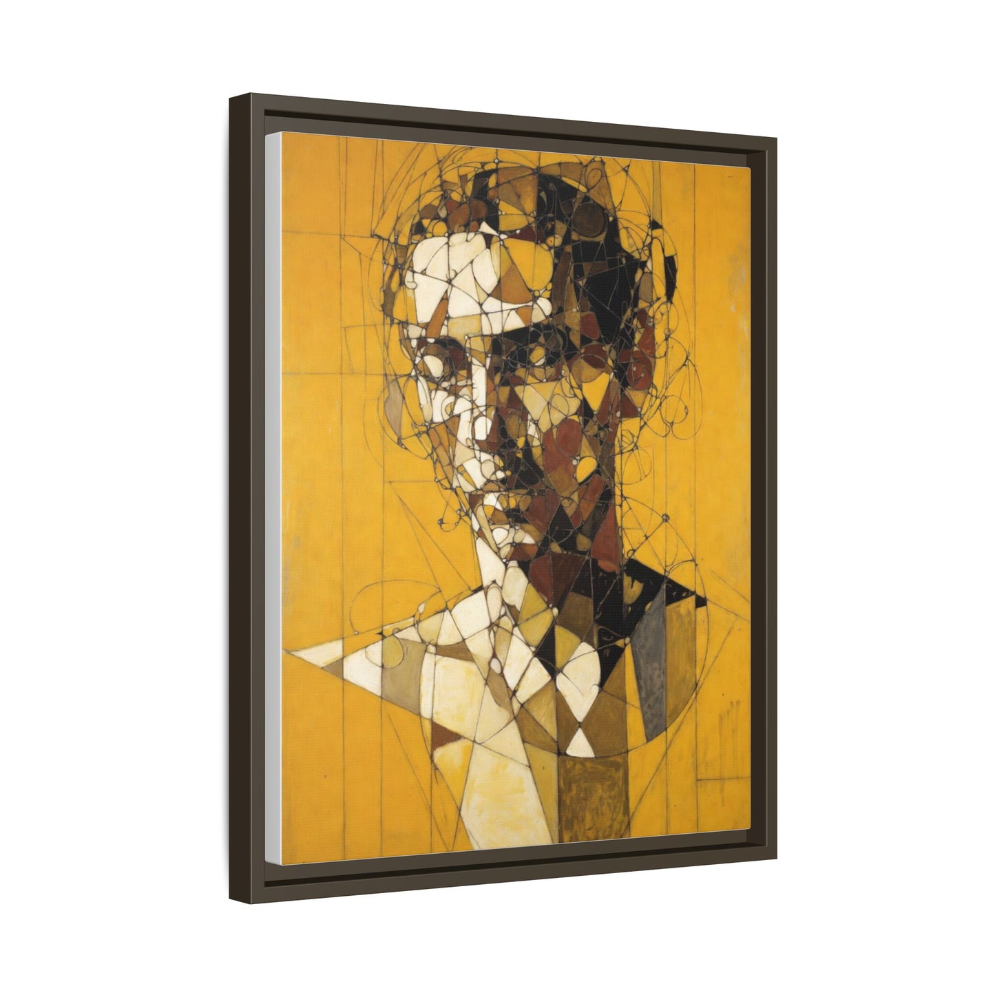 Framed Matte Canvas Art - Abstract Geometric Portrait on Mustard Yellow