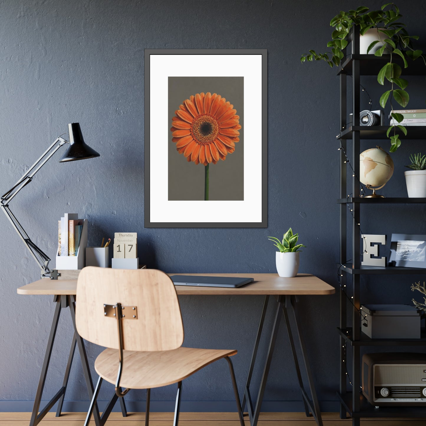 Orange Gerbera Framed Poster — Floral Wall Art Print