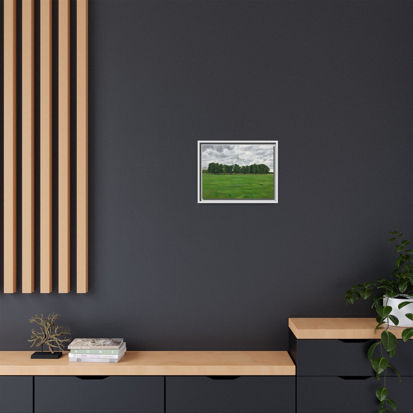 Framed Matte Canvas Print — Minimalist Green Landscape Art