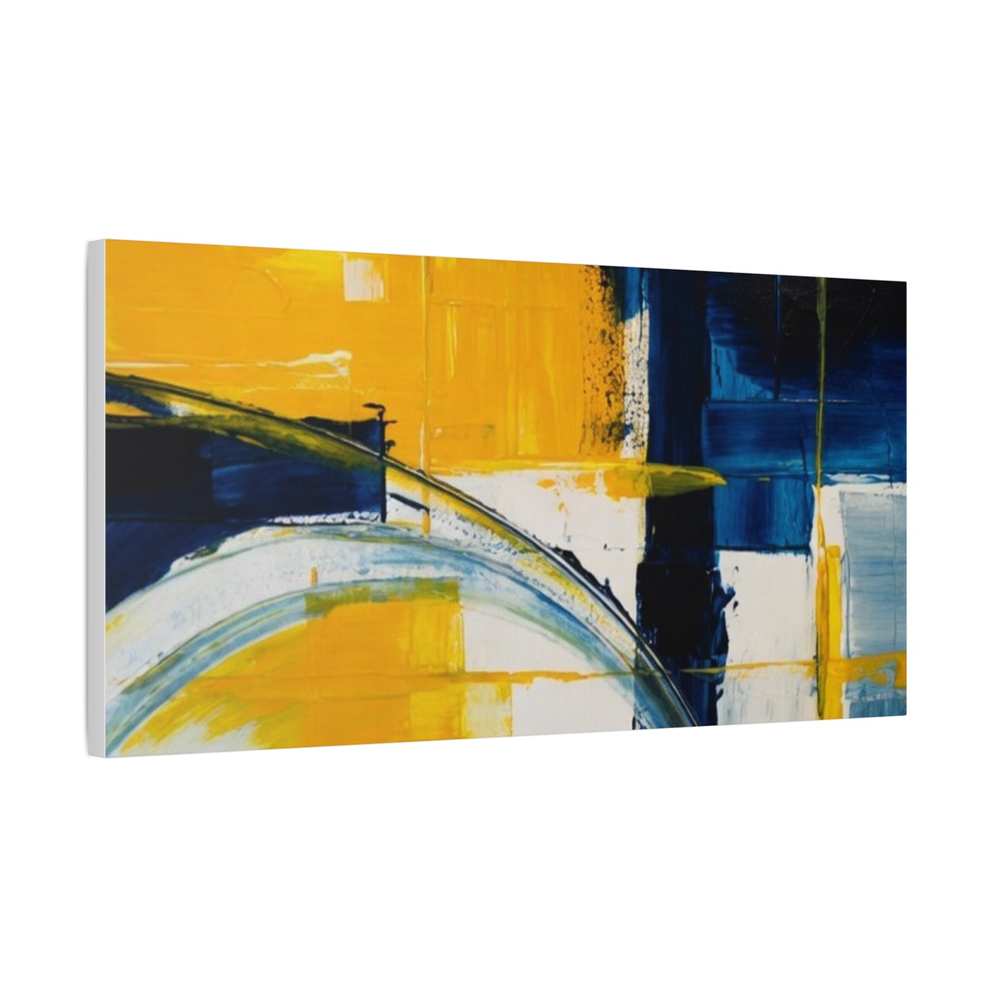 Abstract Blue & Yellow Arc Matte Canvas Wall Art - Stretched 1.25"