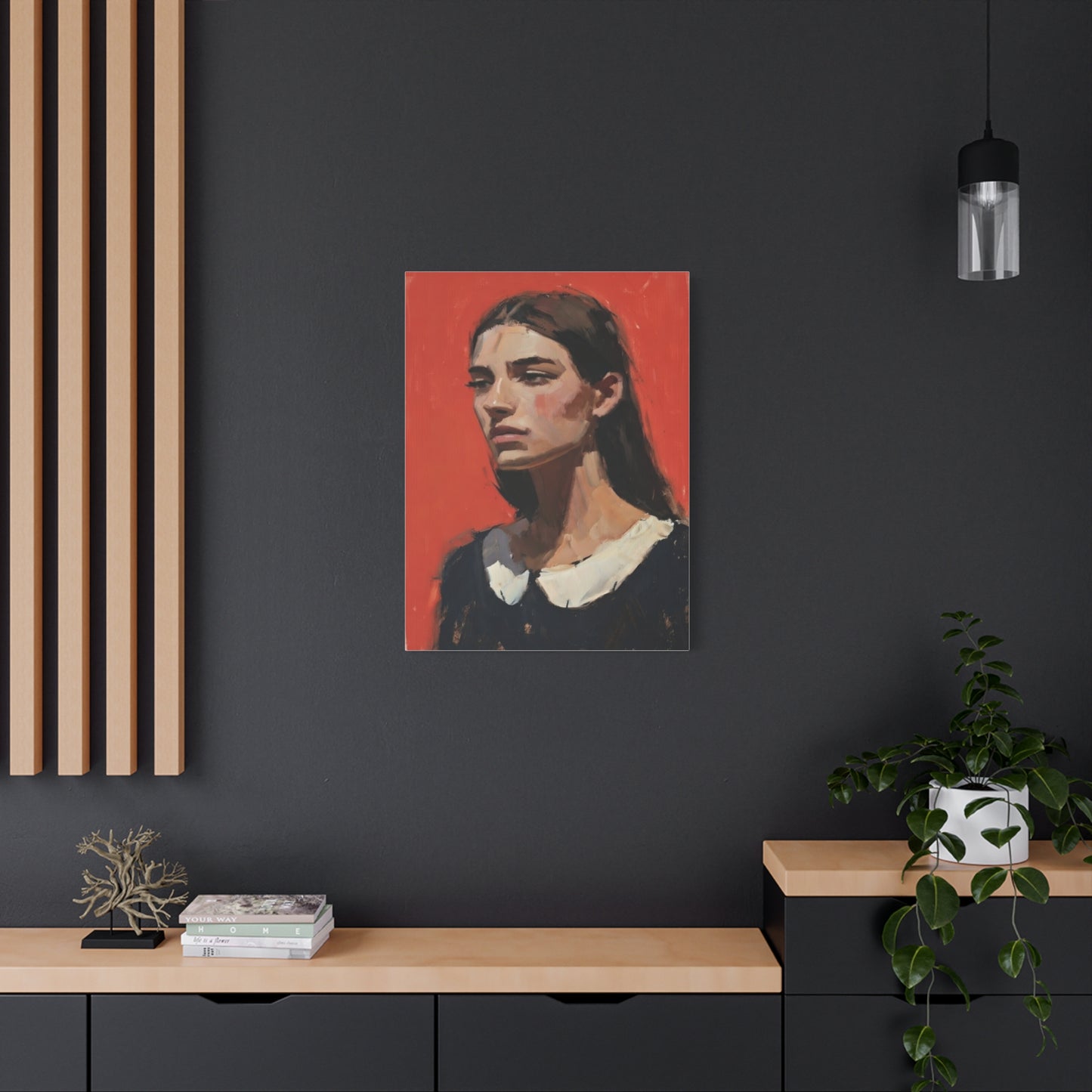 Portrait Canvas Print — Moody Red Figurative Art on Matte Stretched Canvas
